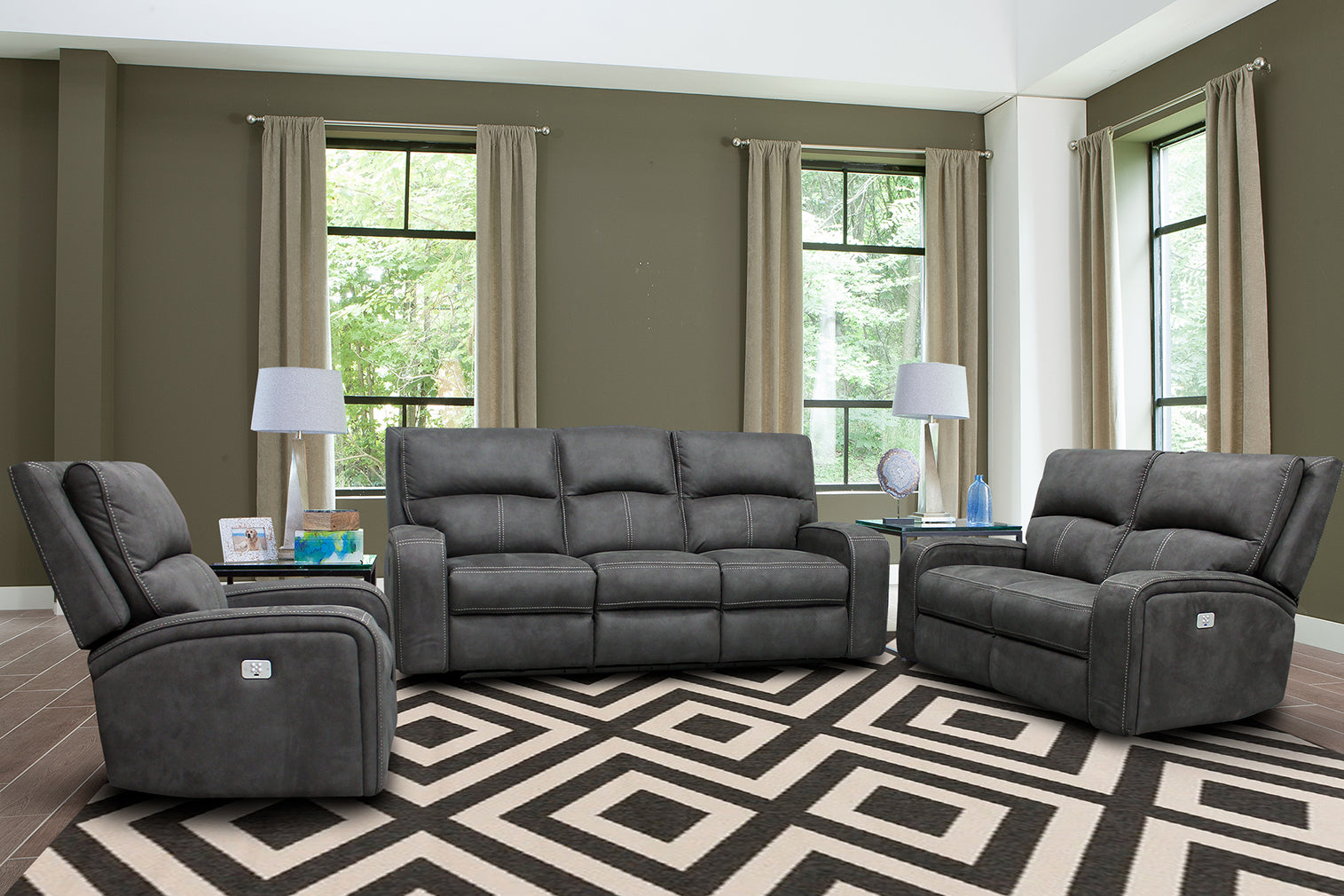 Parker Living Polaris - Slate Power Reclining Sofa Loveseat and Recliner