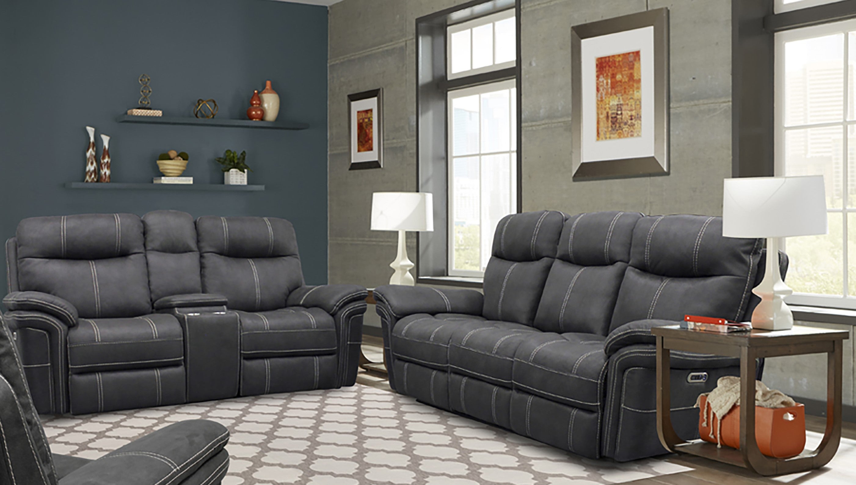 Parker Living Mason - Charcoal Power Reclining Sofa and Loveseat