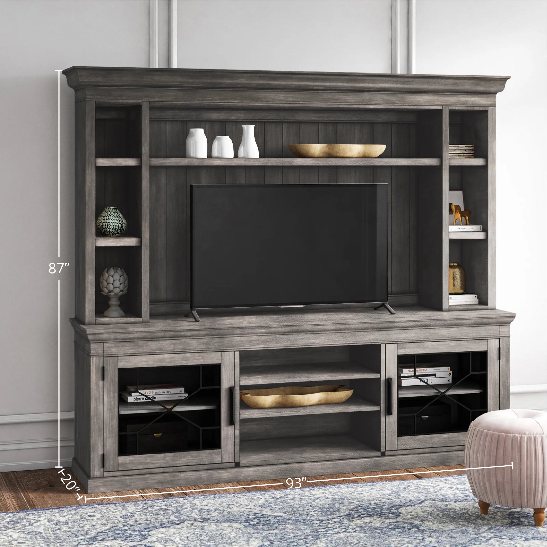 Parker House Sundance - Smokey Grey 92 In. Console with Hutch and Back Panel