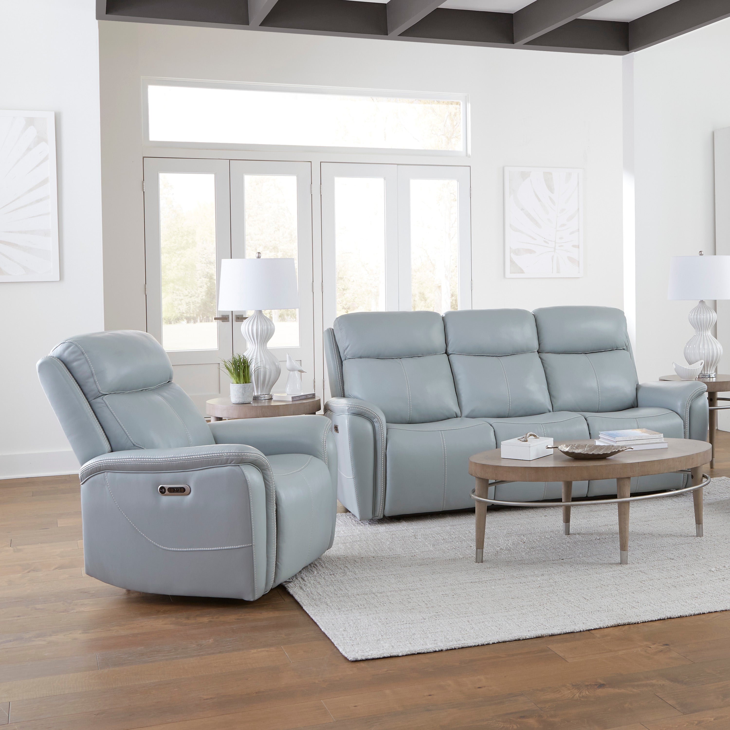 Parker Living Cascade - Seamist Grey Power Reclining Sofa and Recliner