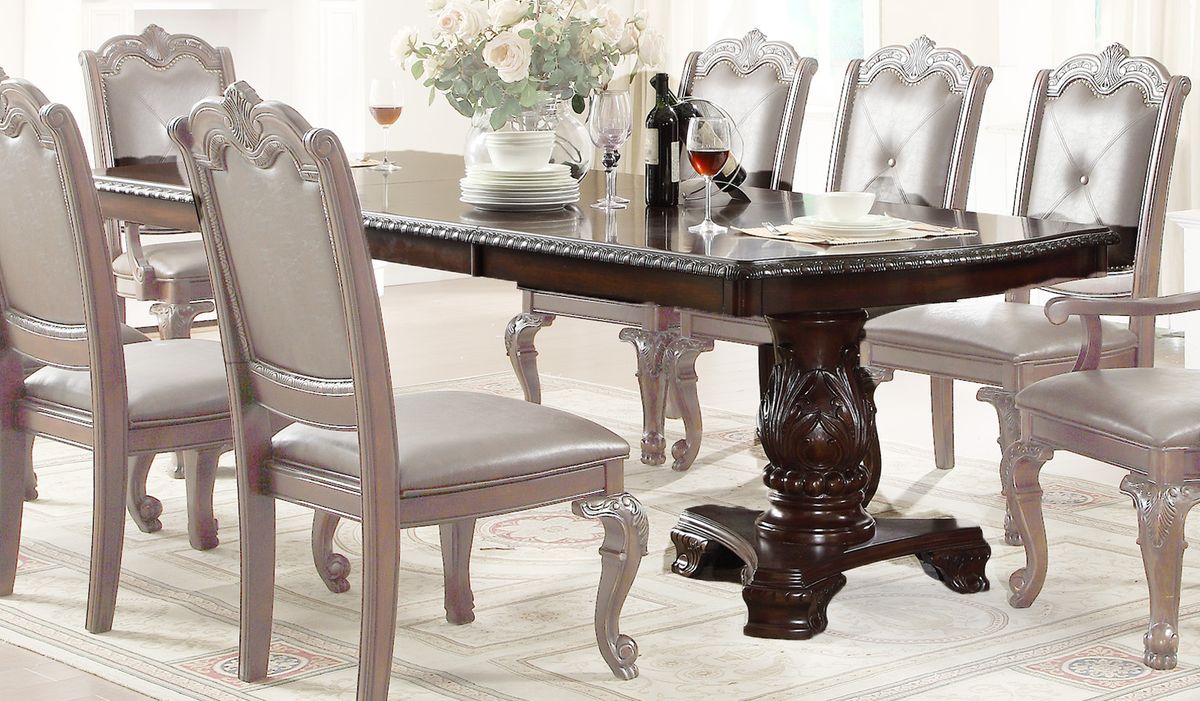 Crown Mark Kiera Double Pedestal Dining Table in Rich Brown 2150T-44108TL - Ideal Furniture (Fresno,CA)