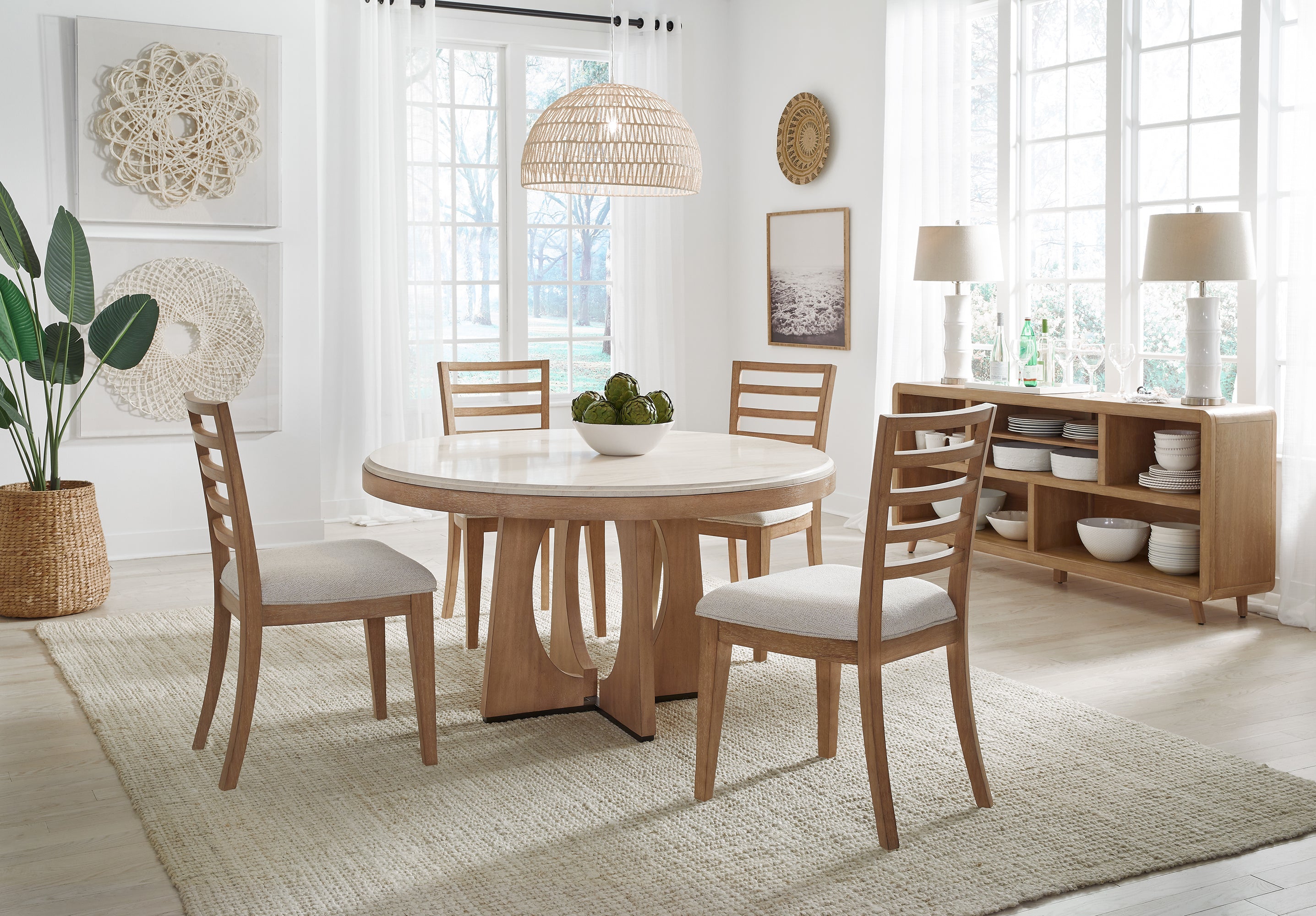 Parker House Escape - Dining 54" Round Table with console & 4 ladderback chairs