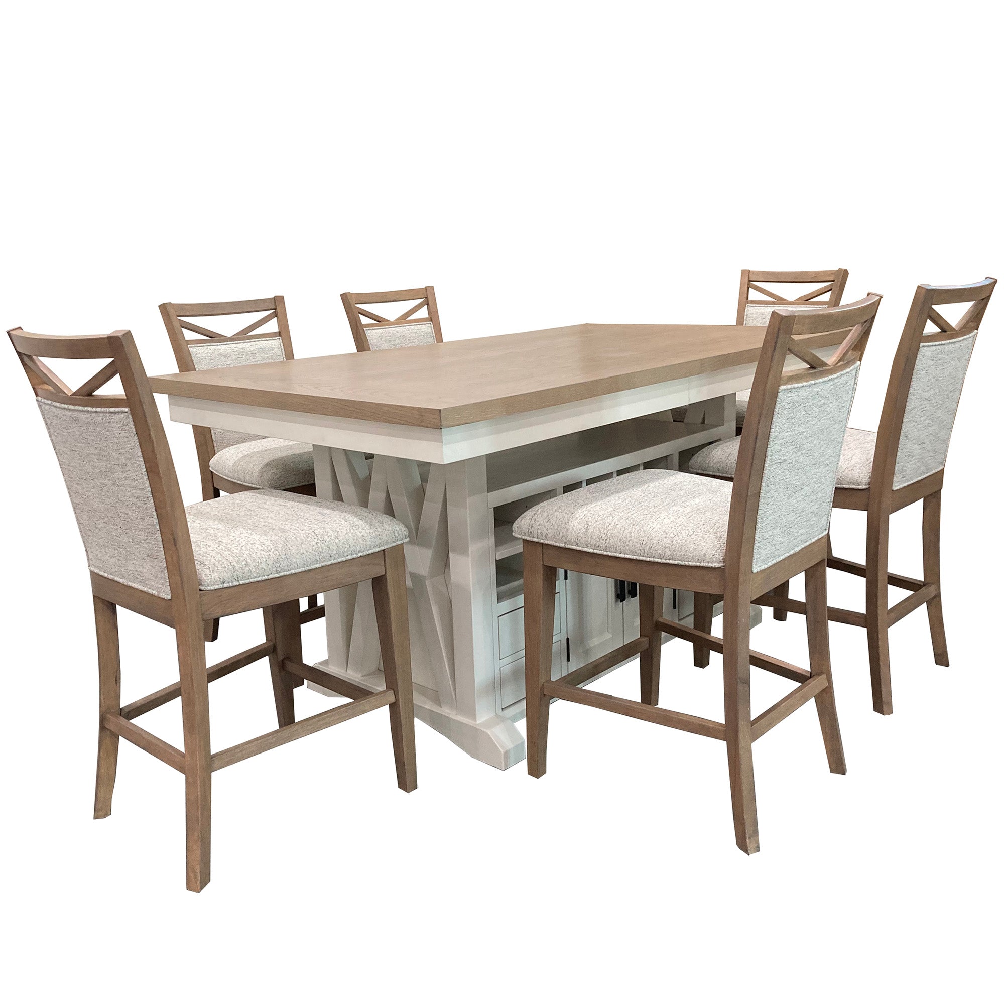 Parker House Americana Modern Dining Island Counter Height Table with 6 upholstered chairs