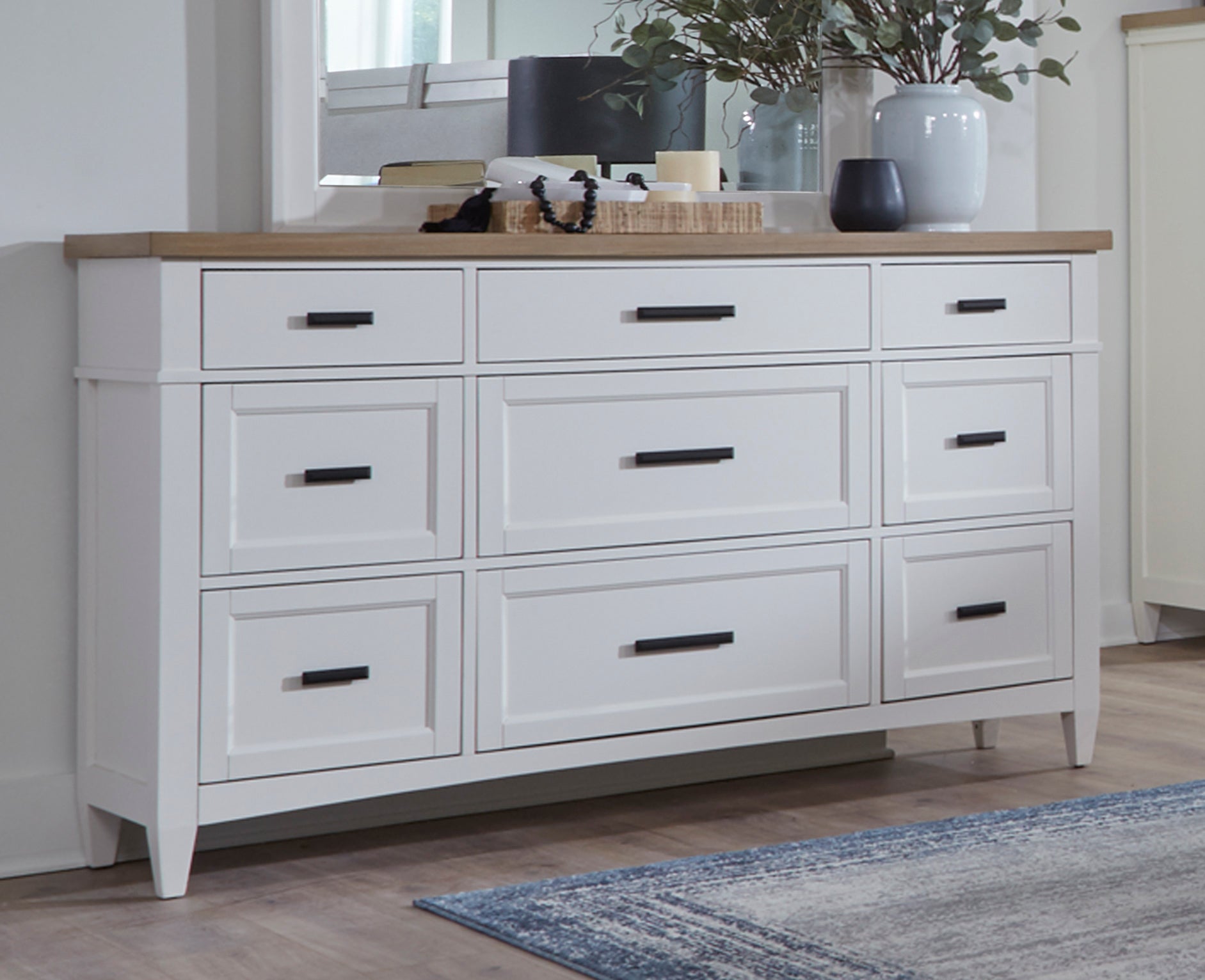 Parker House Americana Modern Bedroom King Shelter Bed 2 Nightstands Dresser with Mirror and Chest
