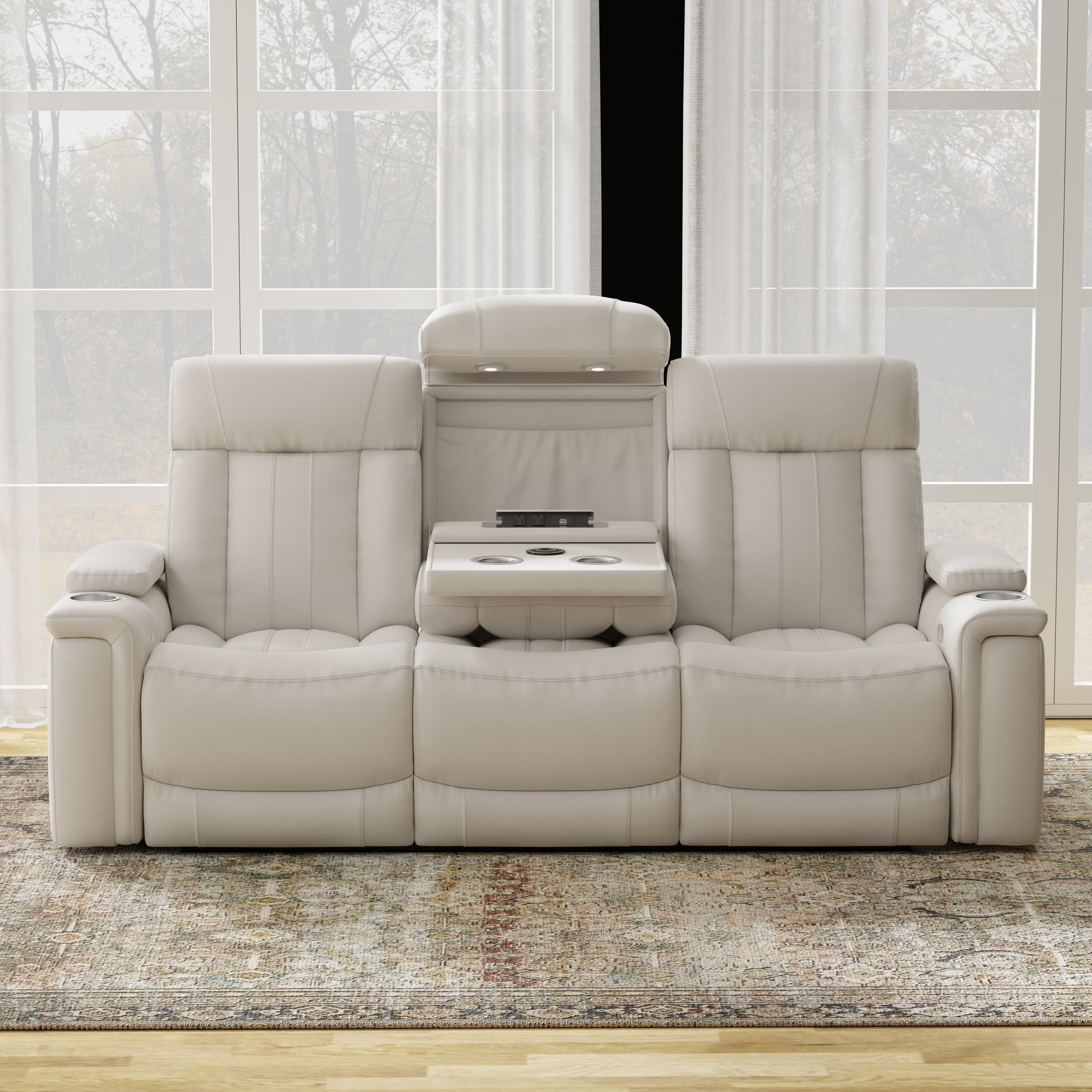 Parker Living Royce - Fantom Ivory Power Reclining Sofa with Drop Down Console