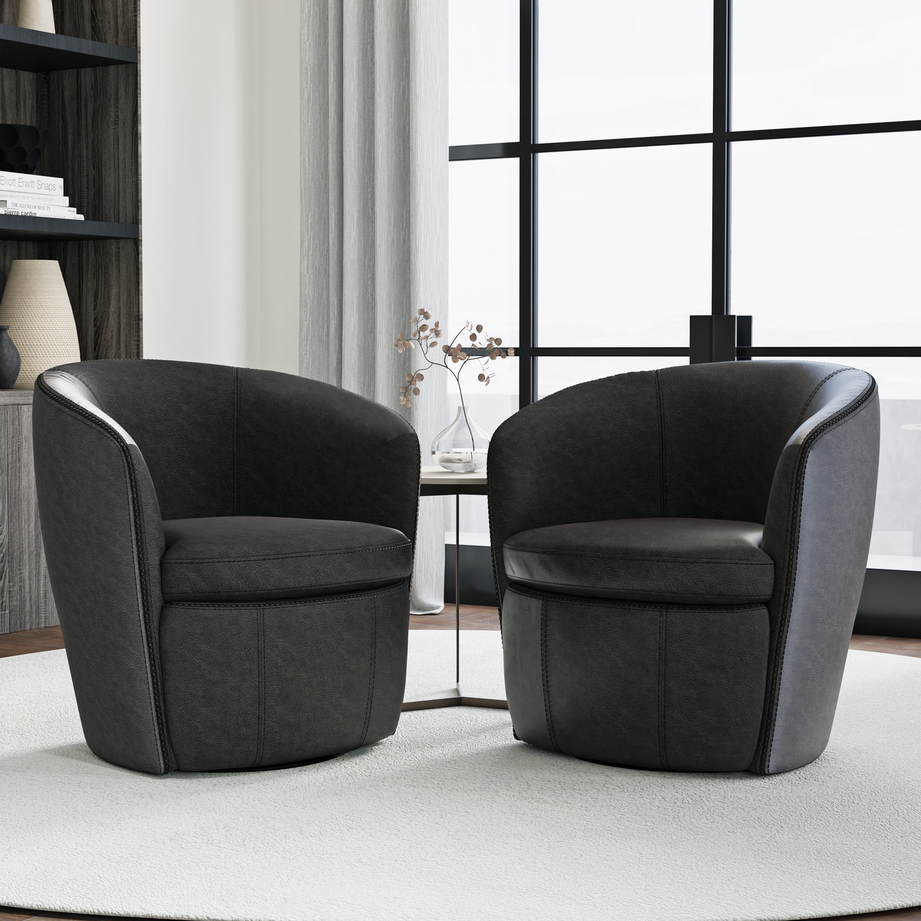 Parker Living Barolo - Vintage Slate 100% Italian Leather Swivel Club Chair