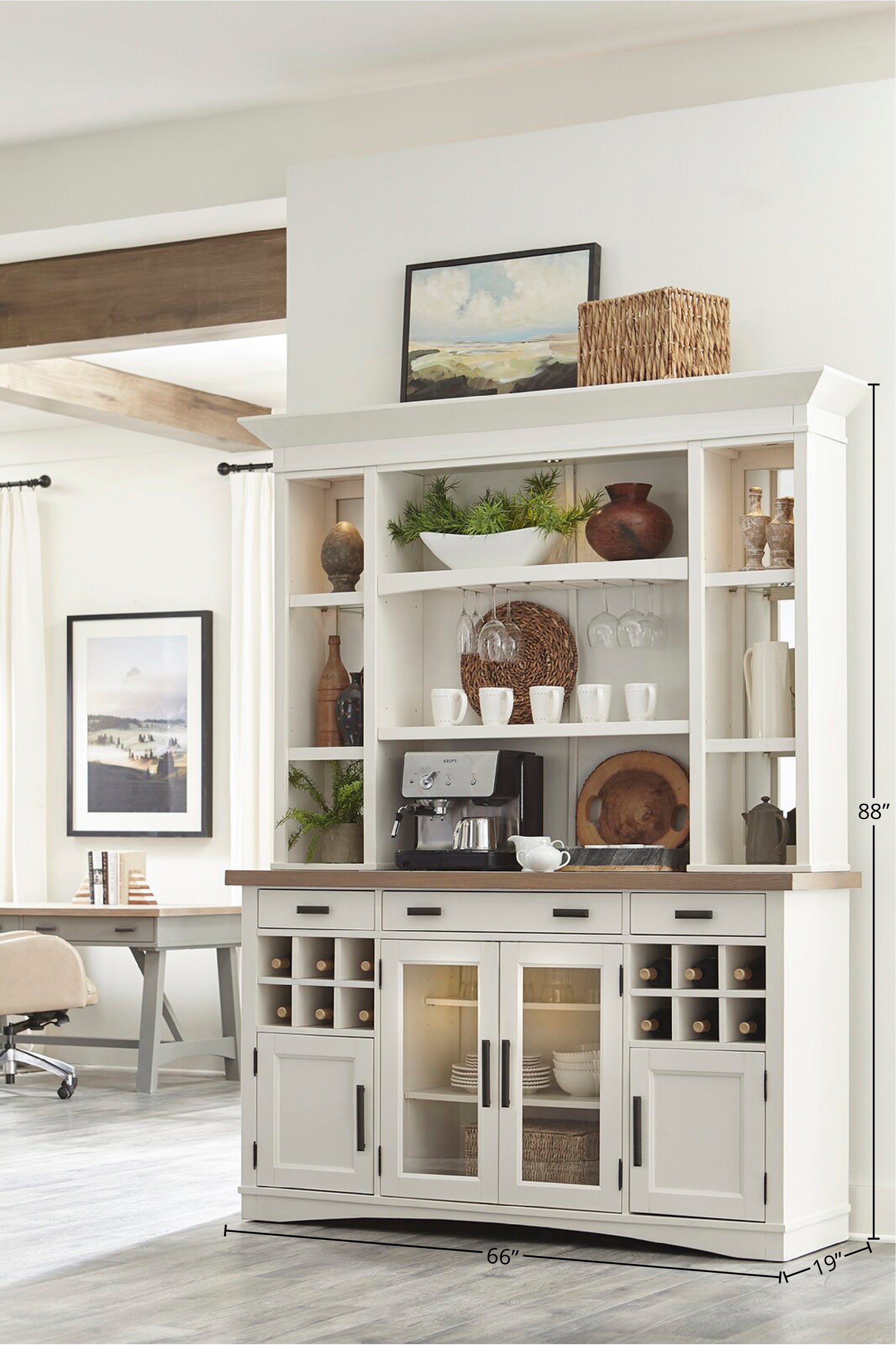 Parker House Americana Modern Dining 69 In. Buffet and Hutch with Quartz Insert