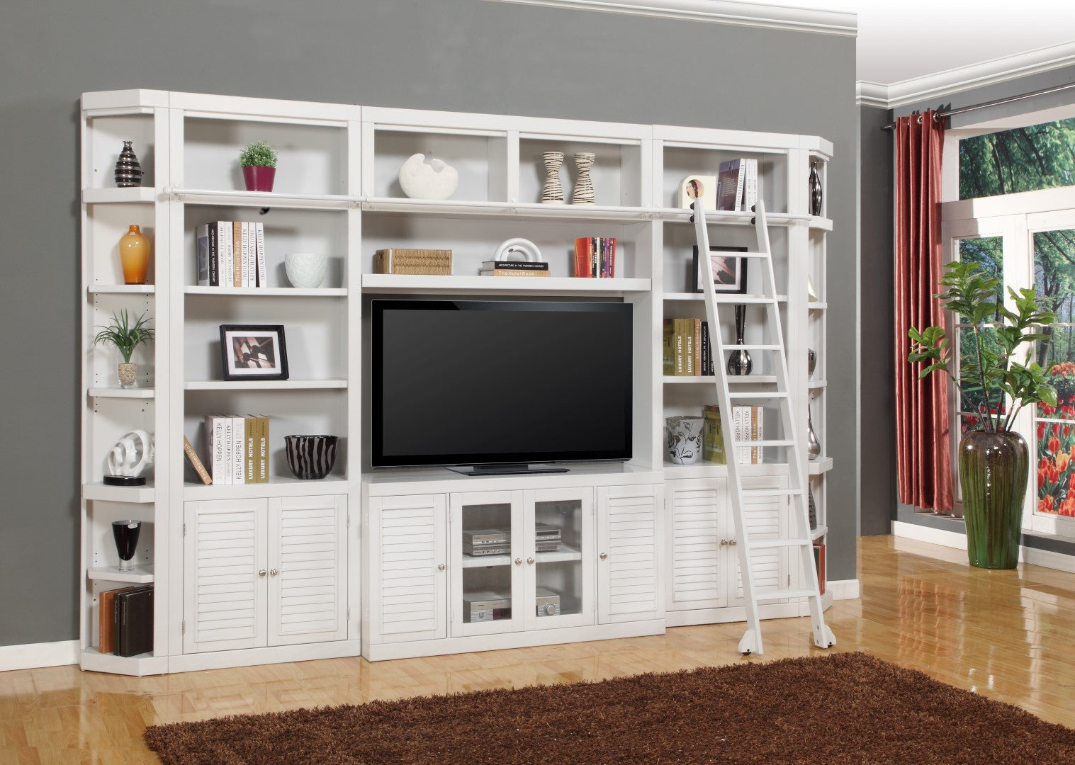 Parker House Boca 7 Piece Entertainment Wall with Corner Bookcases