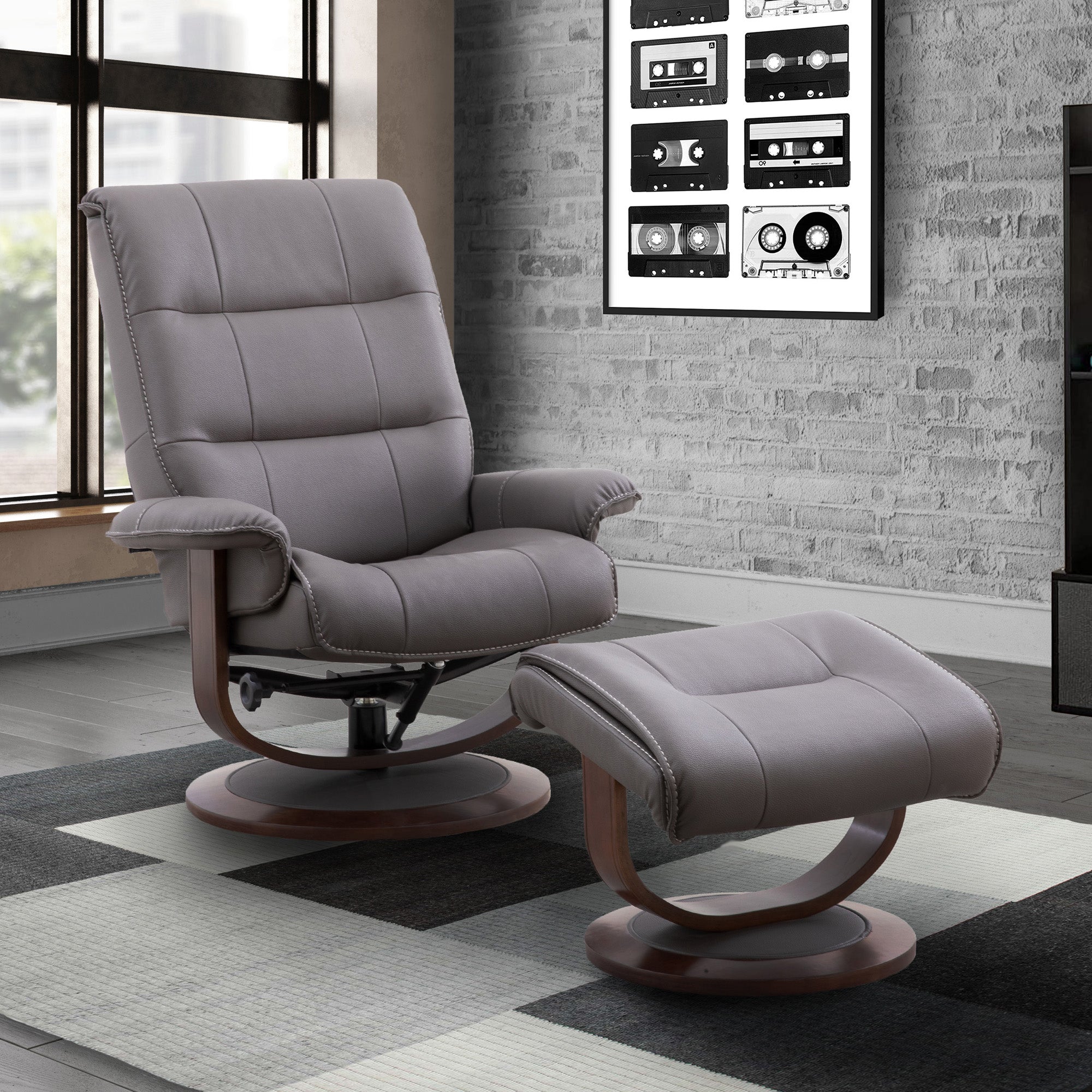 Parker Living Knight - Haze Manual Reclining Swivel Chair and Ottoman