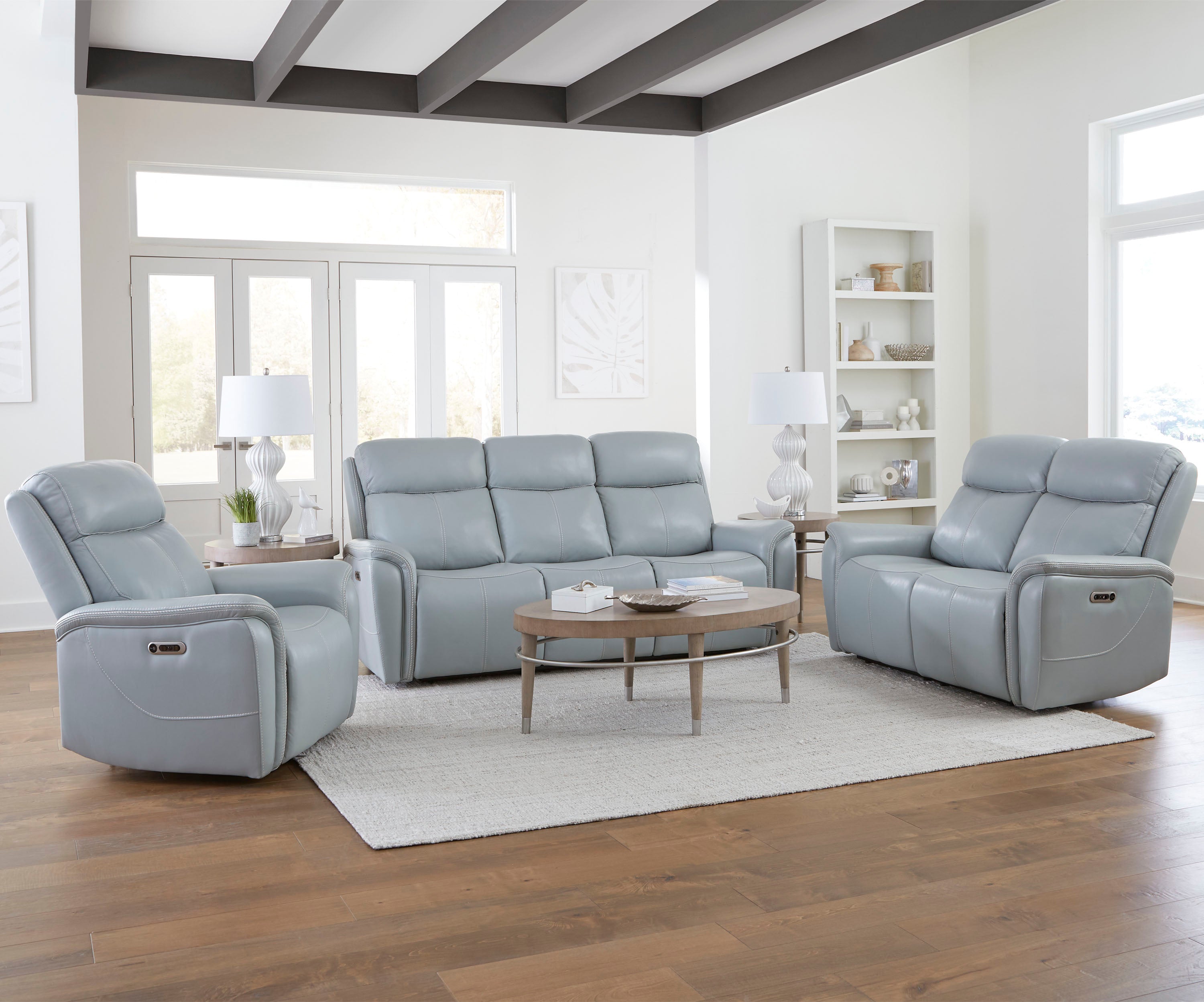 Parker Living Cascade - Seamist Grey Power Reclining Sofa Loveseat and Recliner