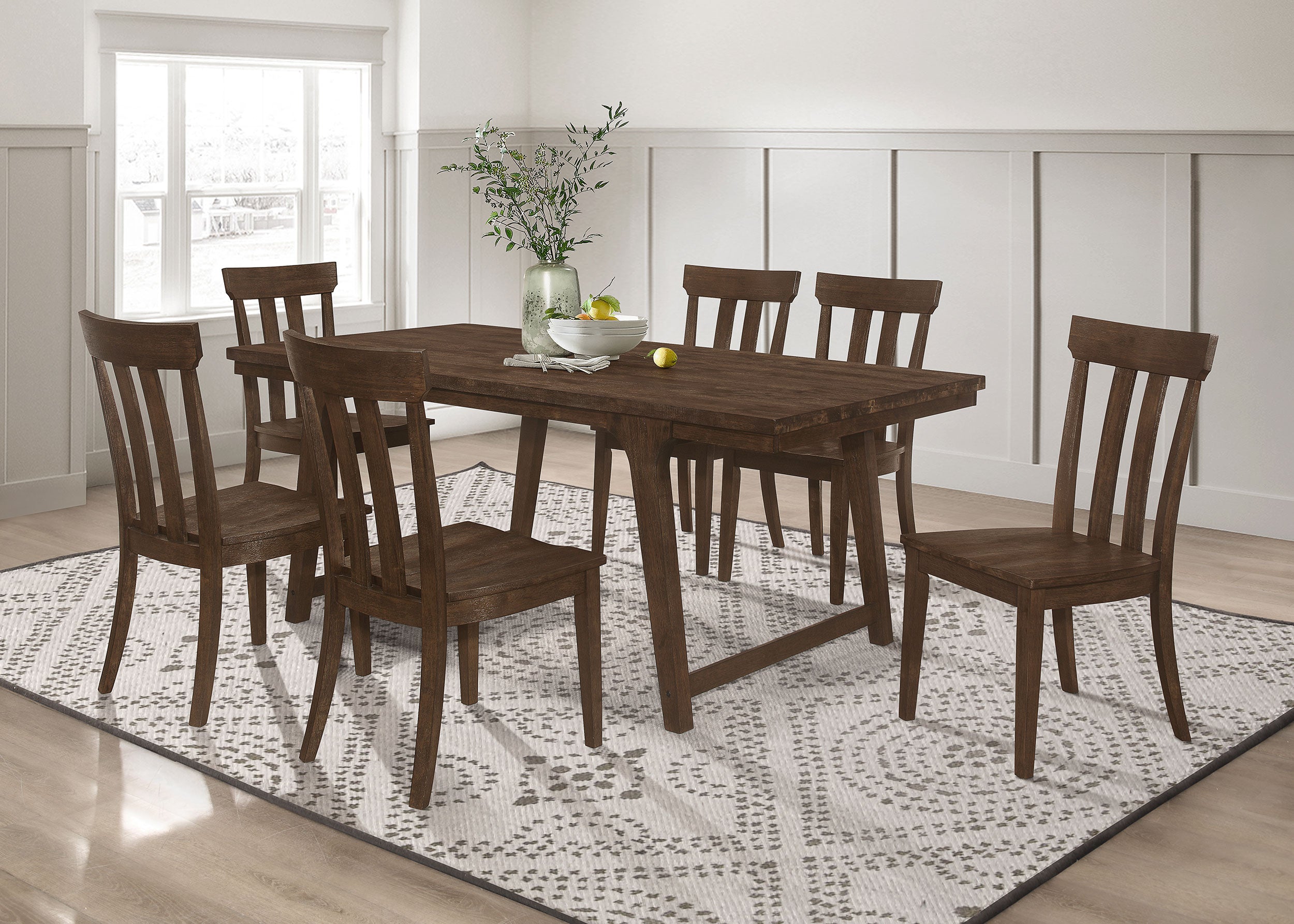 Reynolds Rectangular Dining Table Set Brown Oak