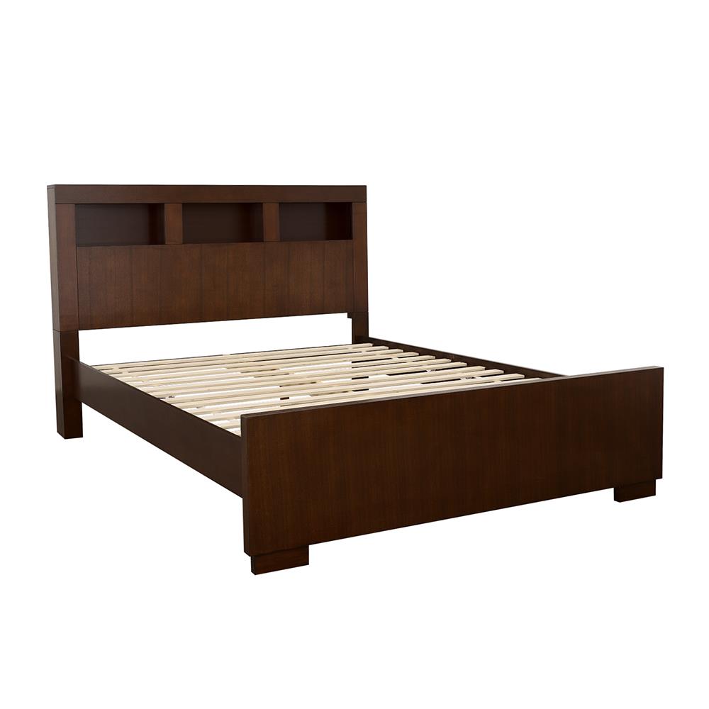 Jessica California King, E.king, & Queen Bed with Storage Headboard Cappuccino - Ideal Furniture (Fresno,CA) 