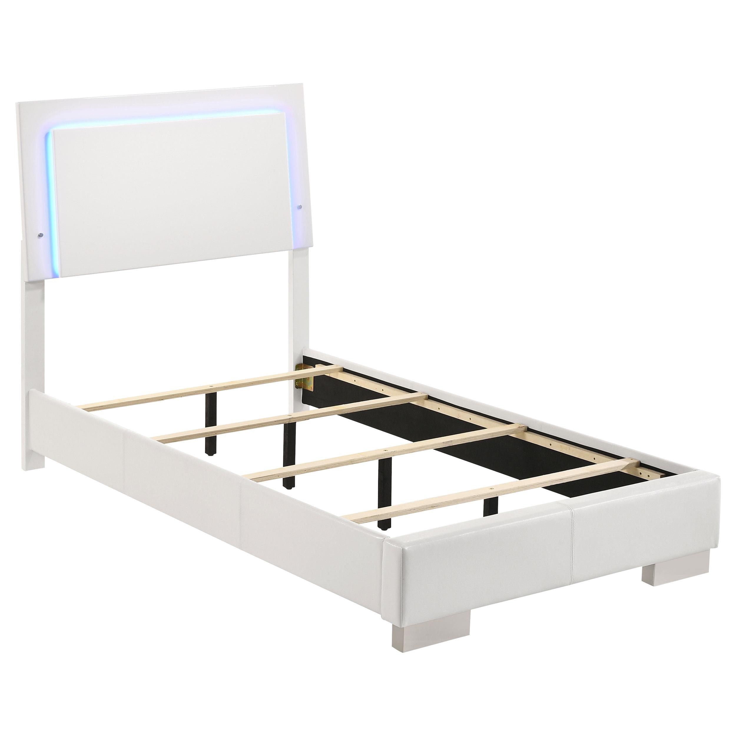 Felicity Full & Twin Panel Bed with LED Lighting Glossy White - Ideal Furniture (Fresno,CA) 