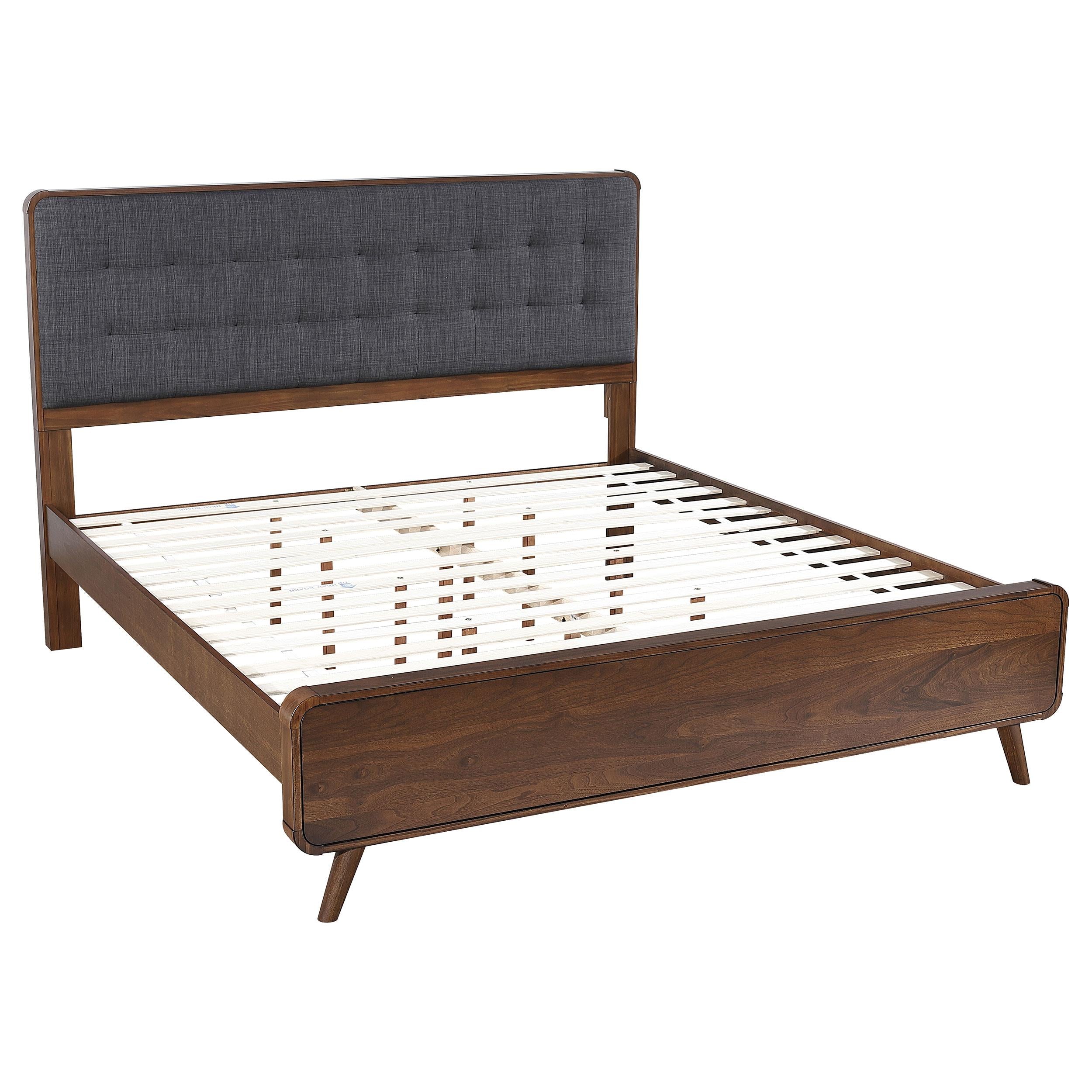 Robyn California King, E.King, & Queen Bed with Upholstered Headboard Dark Walnut - Ideal Furniture (Fresno,CA) 
