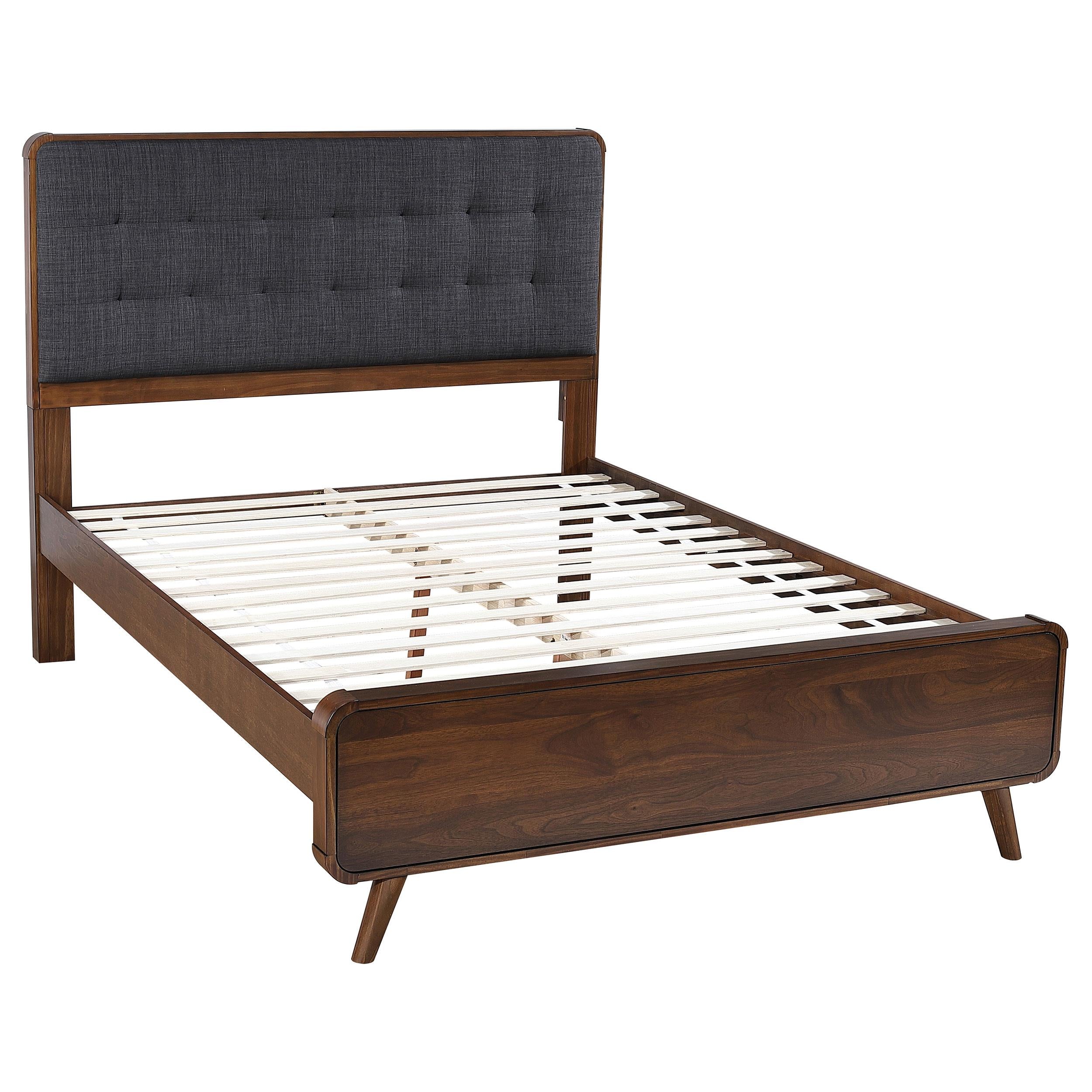 Robyn California King, E.King, & Queen Bed with Upholstered Headboard Dark Walnut - Ideal Furniture (Fresno,CA) 