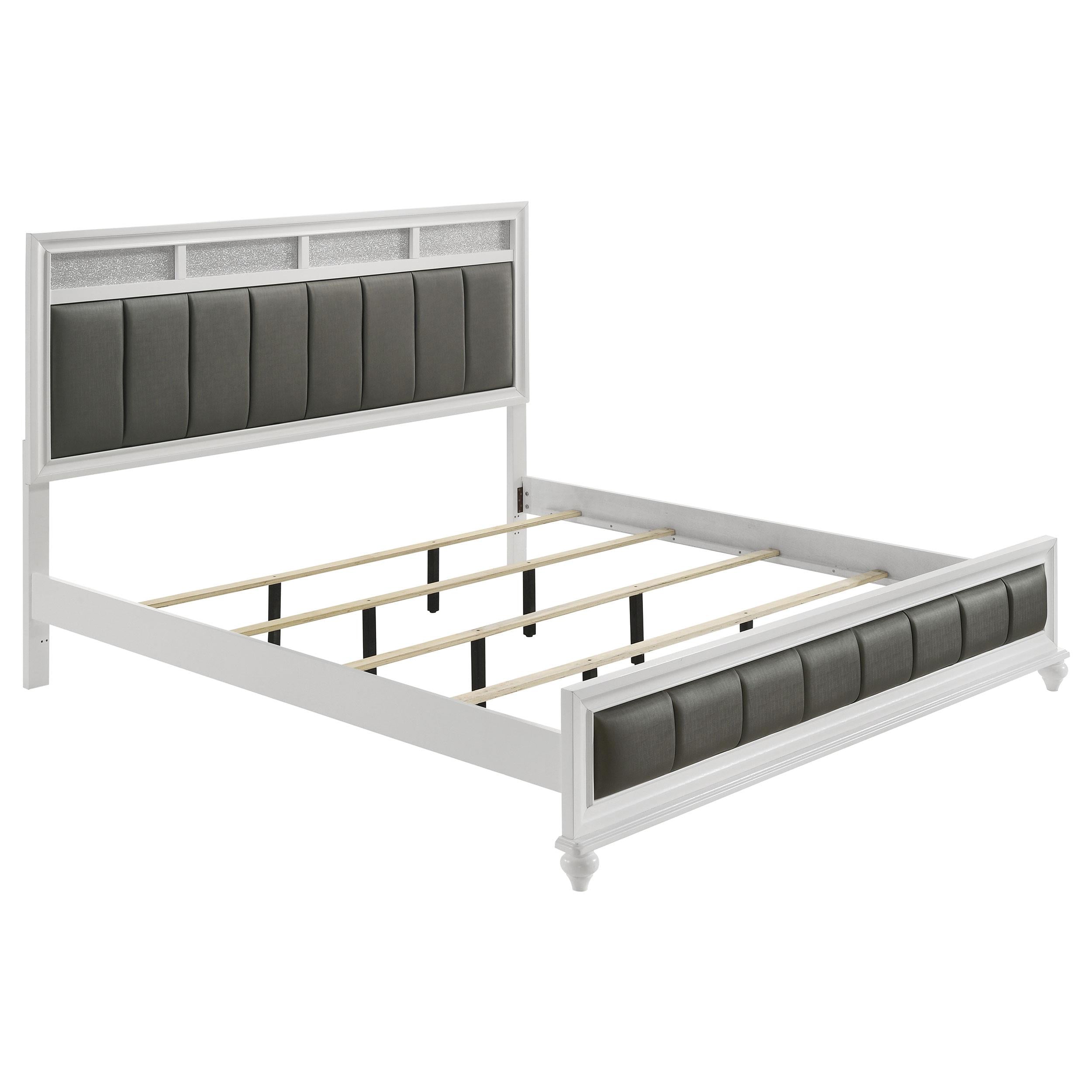 Barzini California King, E.King, & Queen Upholstered Panel Bed White - Ideal Furniture (Fresno,CA) 