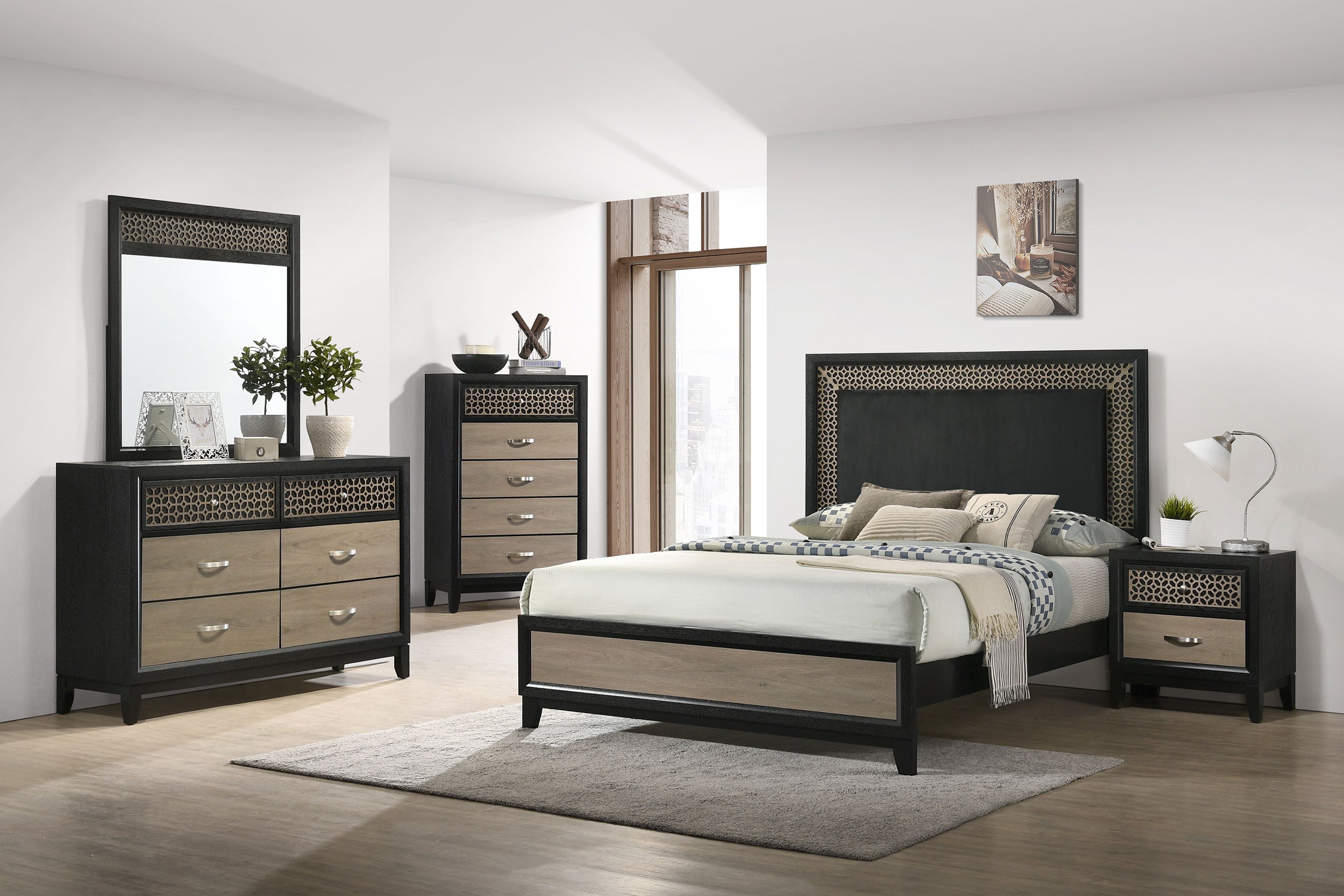 Valencia Bedroom Set Light Brown and Black - Ideal Furniture (Fresno,CA) 