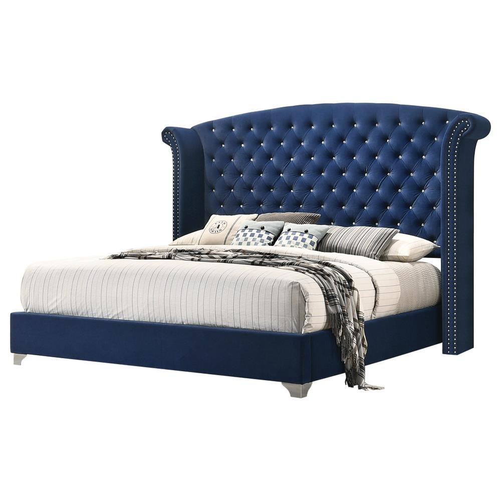 Melody California King, Eastren King, Queen Wingback Upholstered Bed Pacific Blue & Grey - Ideal Furniture (Fresno,CA) 