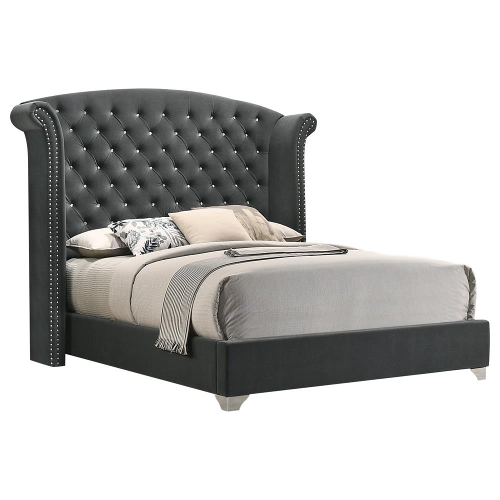 Melody California King, Eastren King, Queen Wingback Upholstered Bed Pacific Blue & Grey - Ideal Furniture (Fresno,CA) 