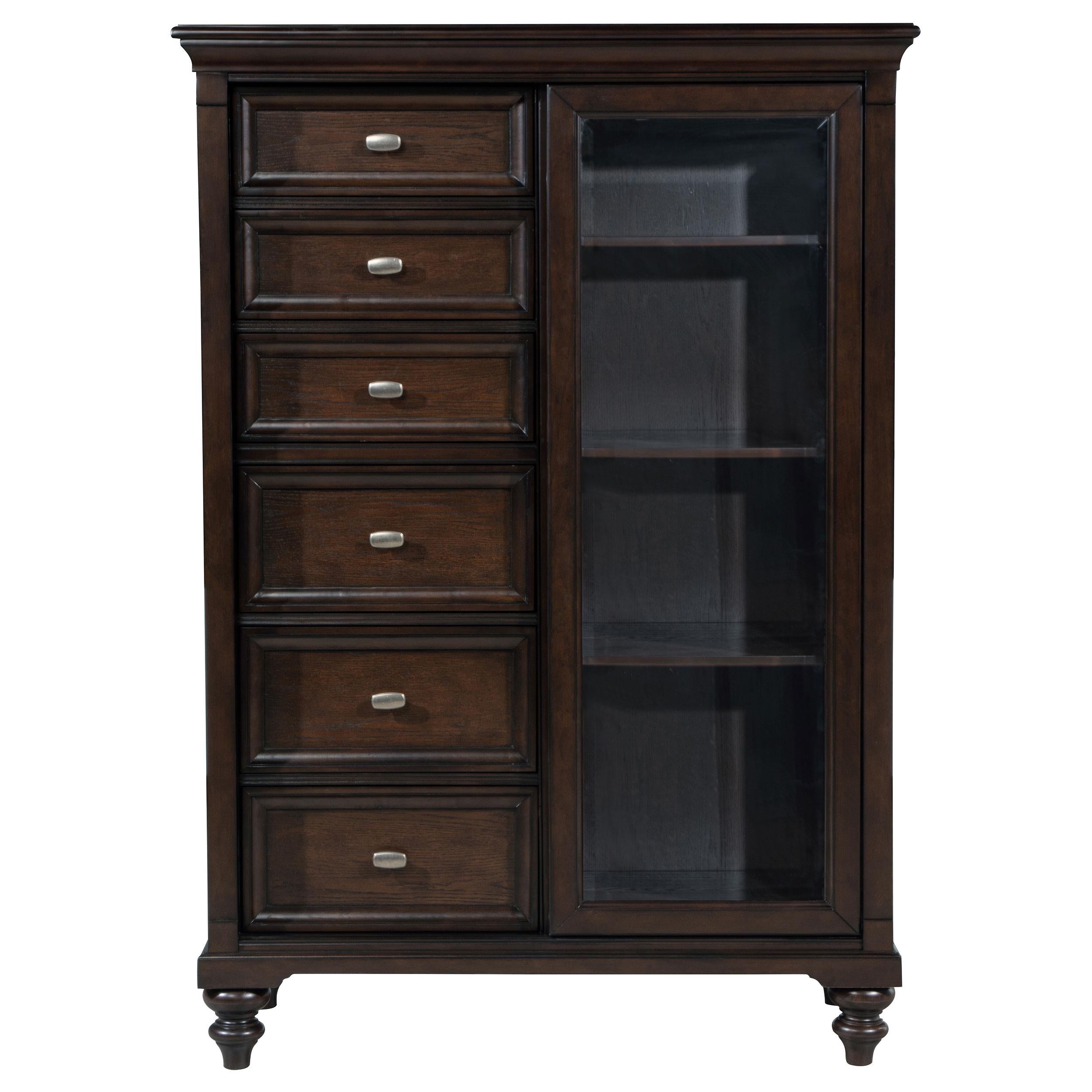 Andover 6-drawer Tempered Glass Door Chest Dark Oak - Ideal Furniture (Fresno,CA) 