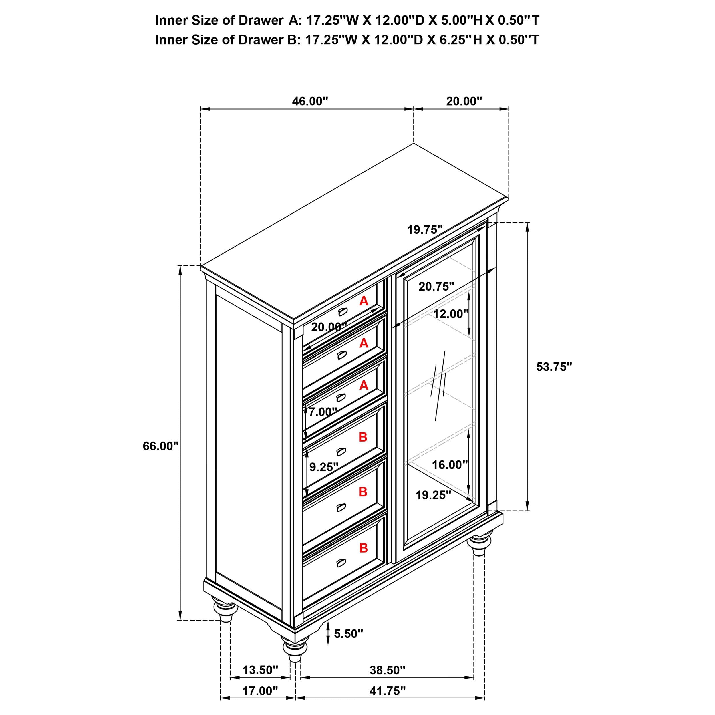 Andover 6-drawer Tempered Glass Door Chest Dark Oak - Ideal Furniture (Fresno,CA) 