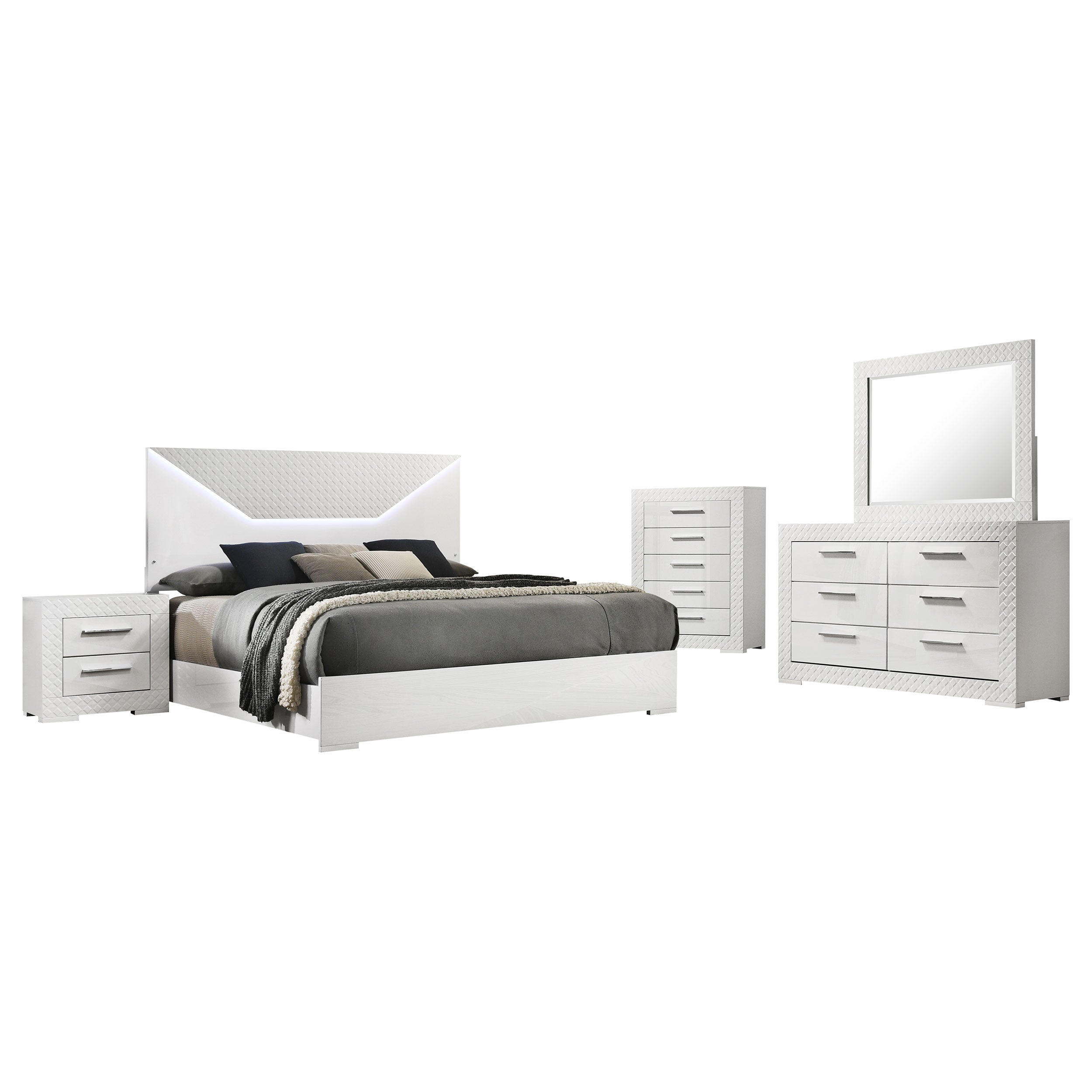 Ives 4 & 5 Piece Bedroom Set E.king & Queen White & Grey - Ideal Furniture (Fresno,CA) 