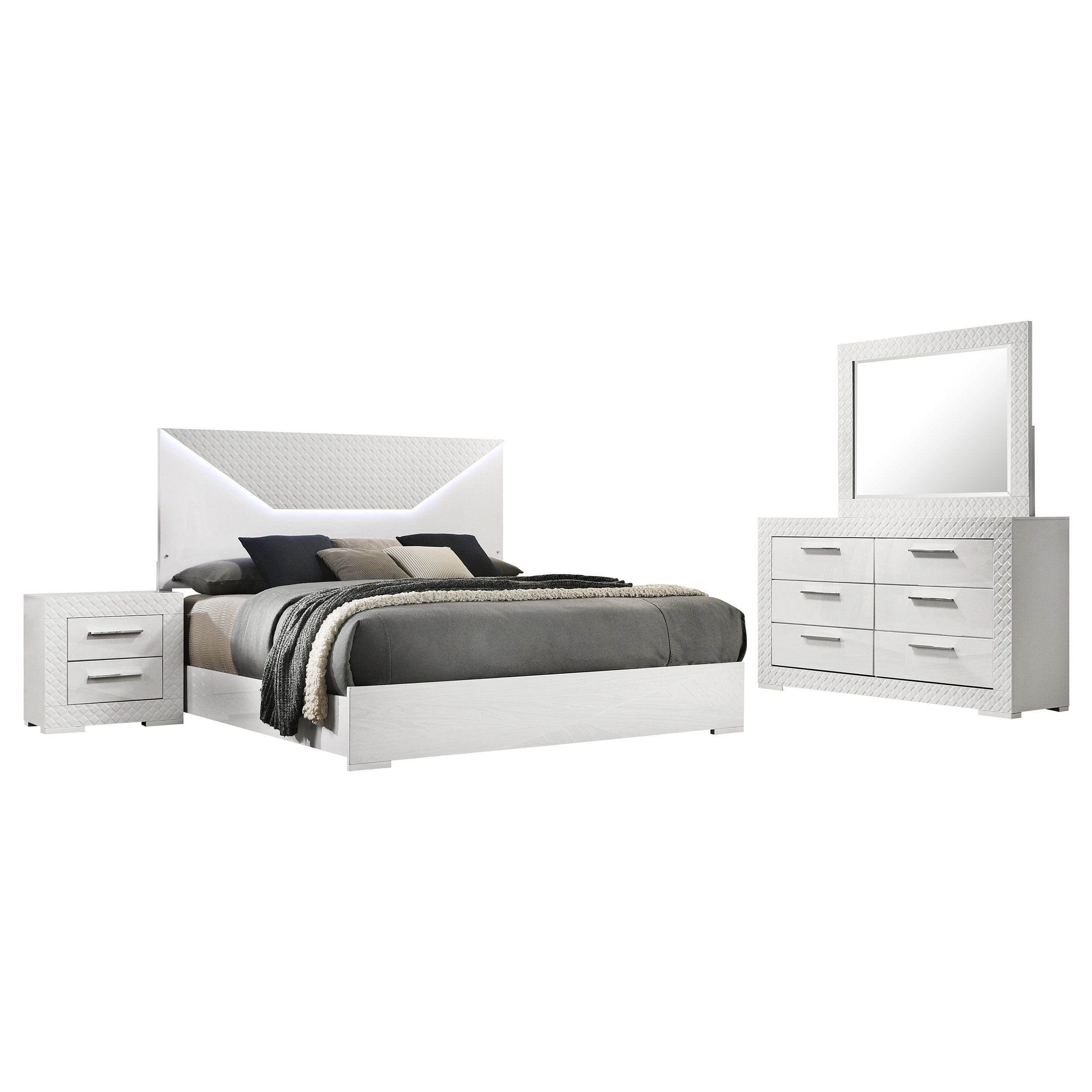 Ives 4 & 5 Piece Bedroom Set E.king & Queen White & Grey - Ideal Furniture (Fresno,CA) 