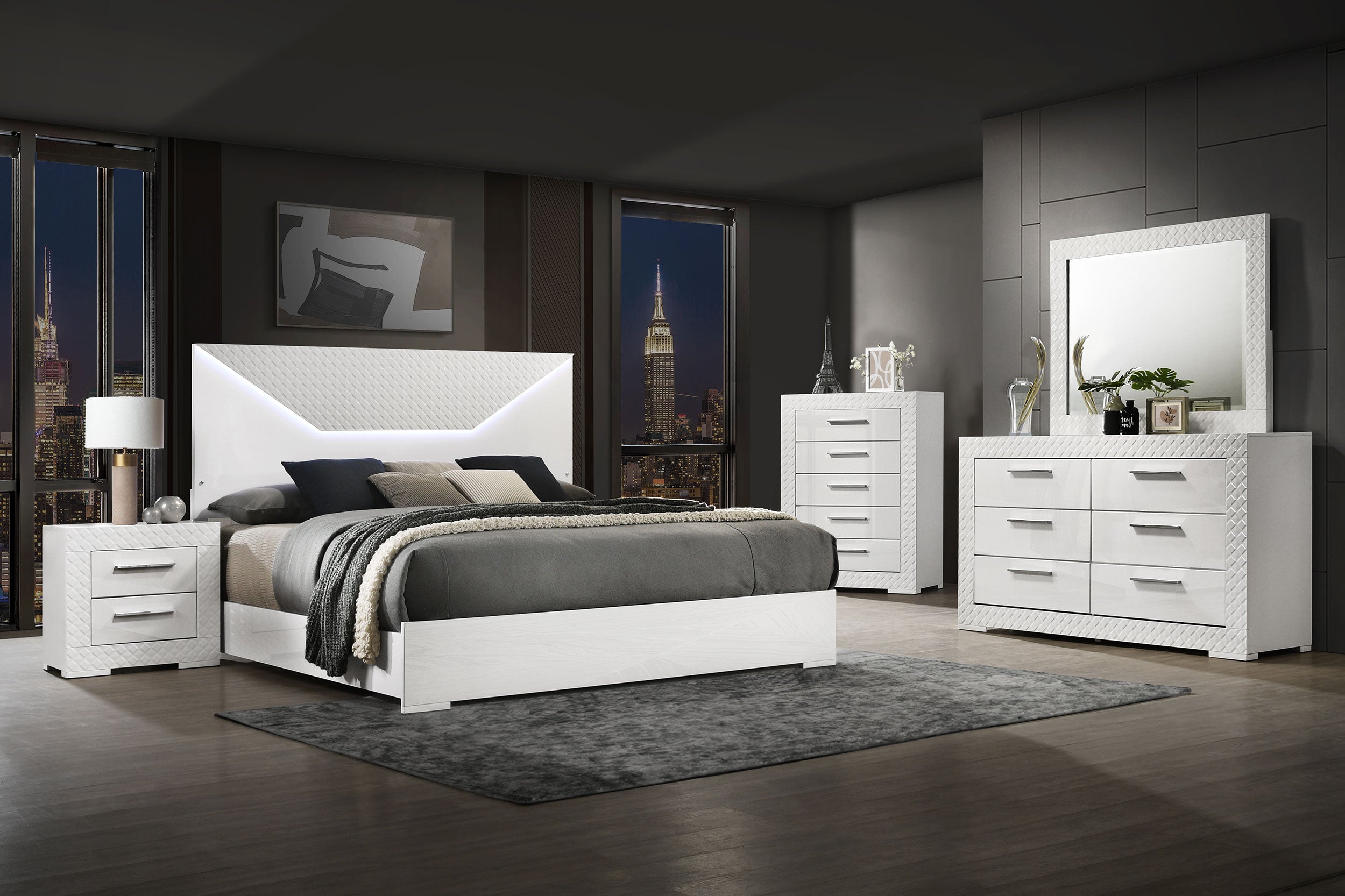 Ives 4 & 5 Piece Bedroom Set E.king & Queen White & Grey - Ideal Furniture (Fresno,CA) 