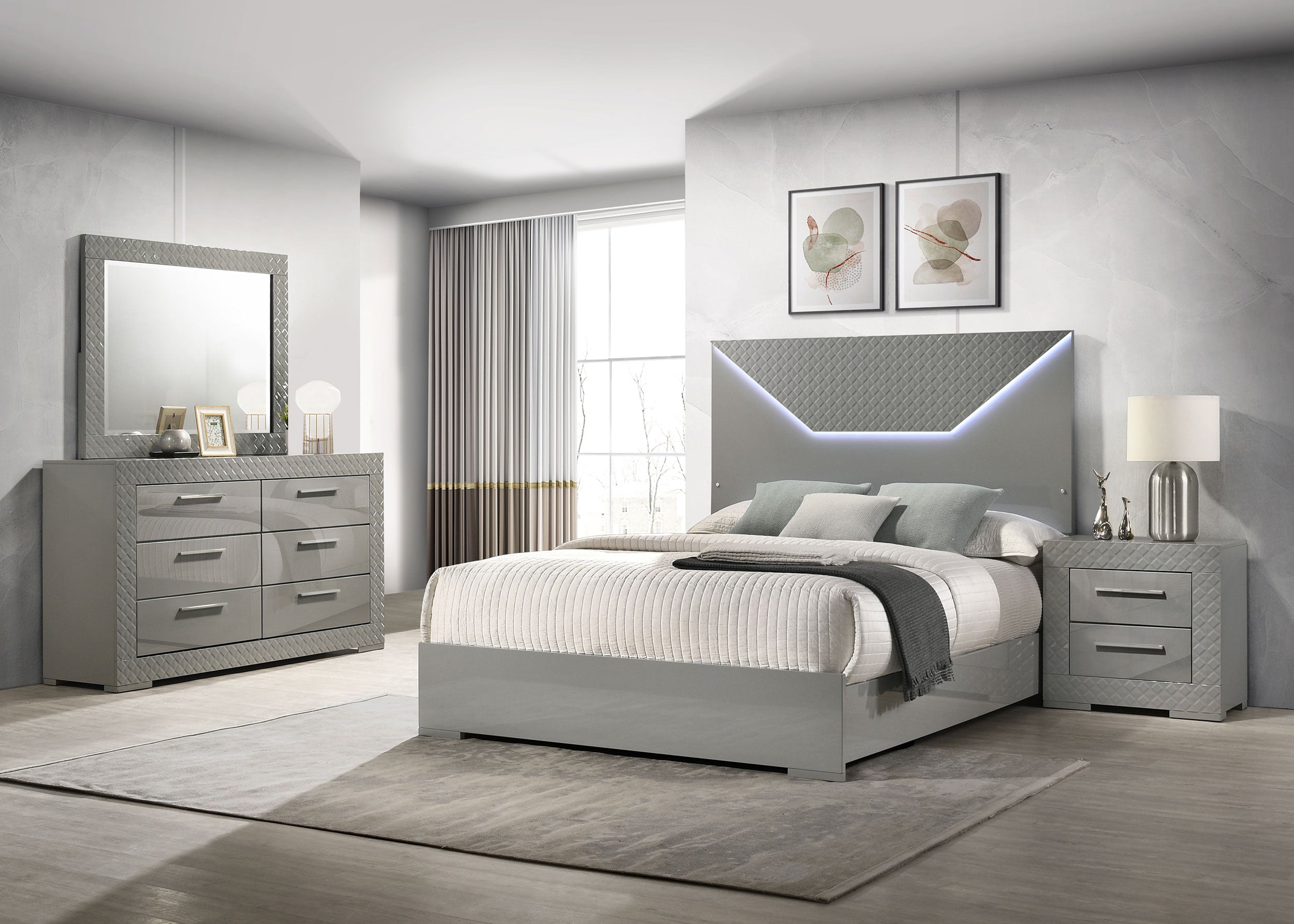 Ives 4 & 5 Piece Bedroom Set E.king & Queen White & Grey - Ideal Furniture (Fresno,CA) 