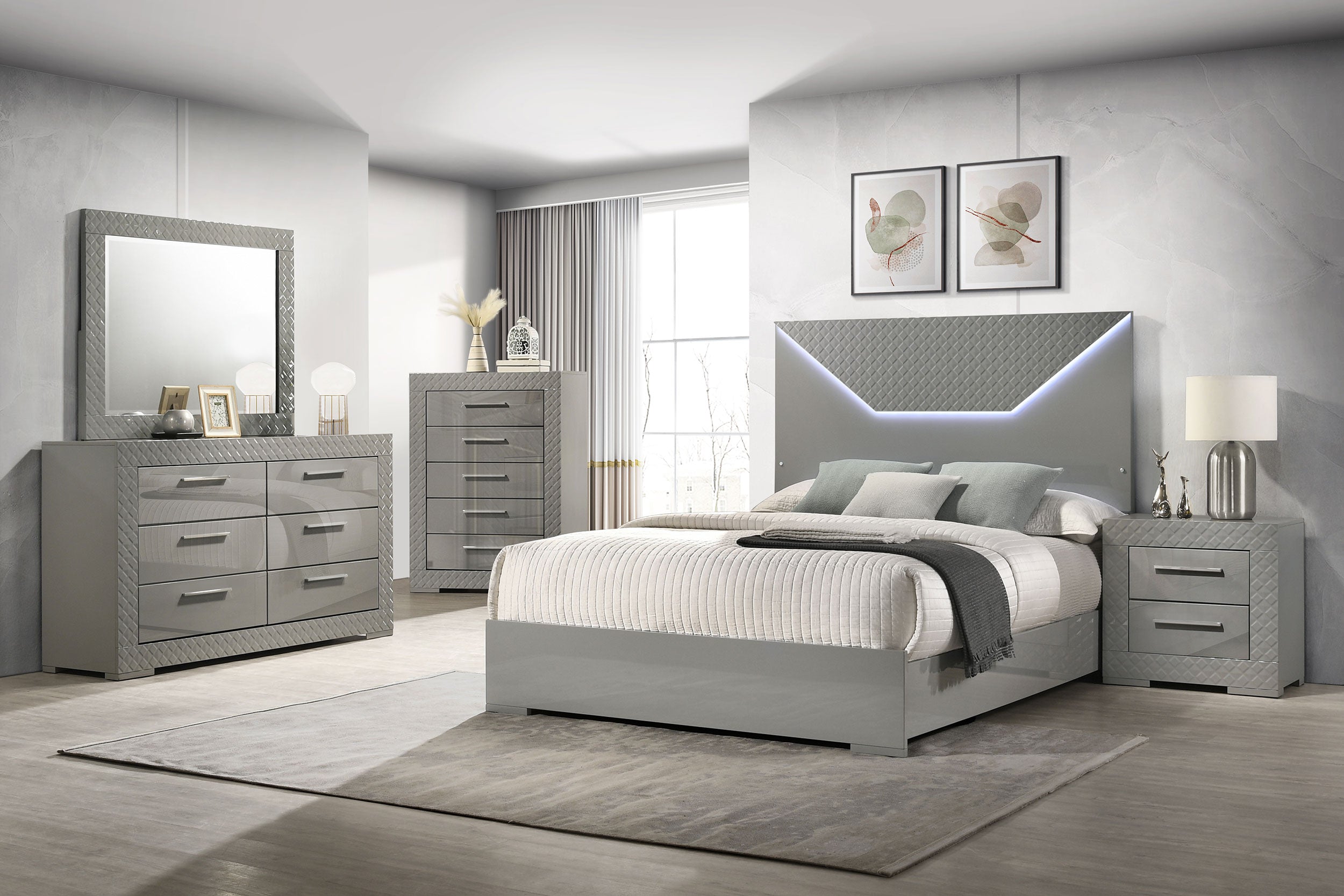 Ives 4 & 5 Piece Bedroom Set E.king & Queen White & Grey - Ideal Furniture (Fresno,CA) 