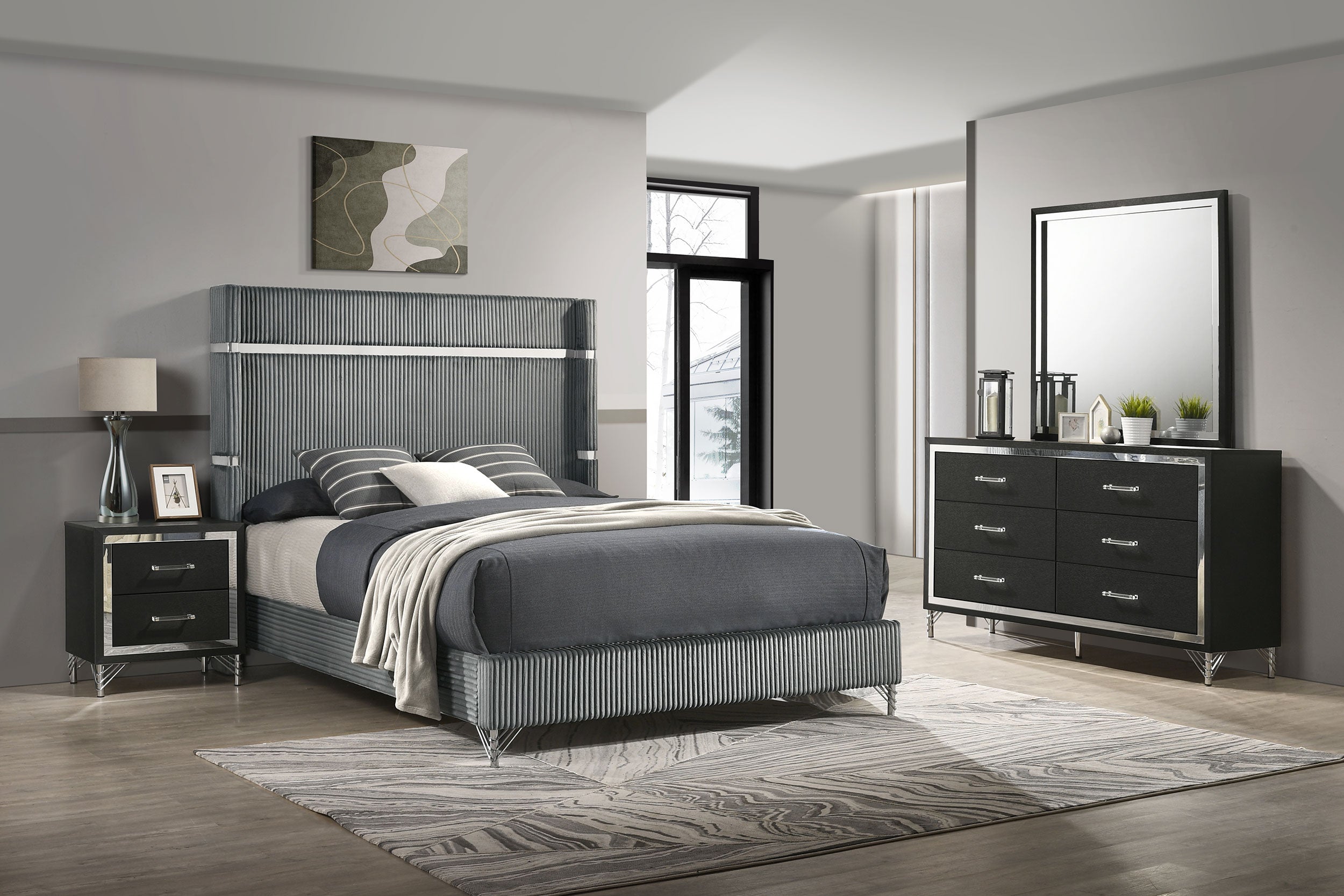 Lucia 4 & 5 Piece Bedroom Set King & Queen Beige & Grey - Ideal Furniture (Fresno,CA) 