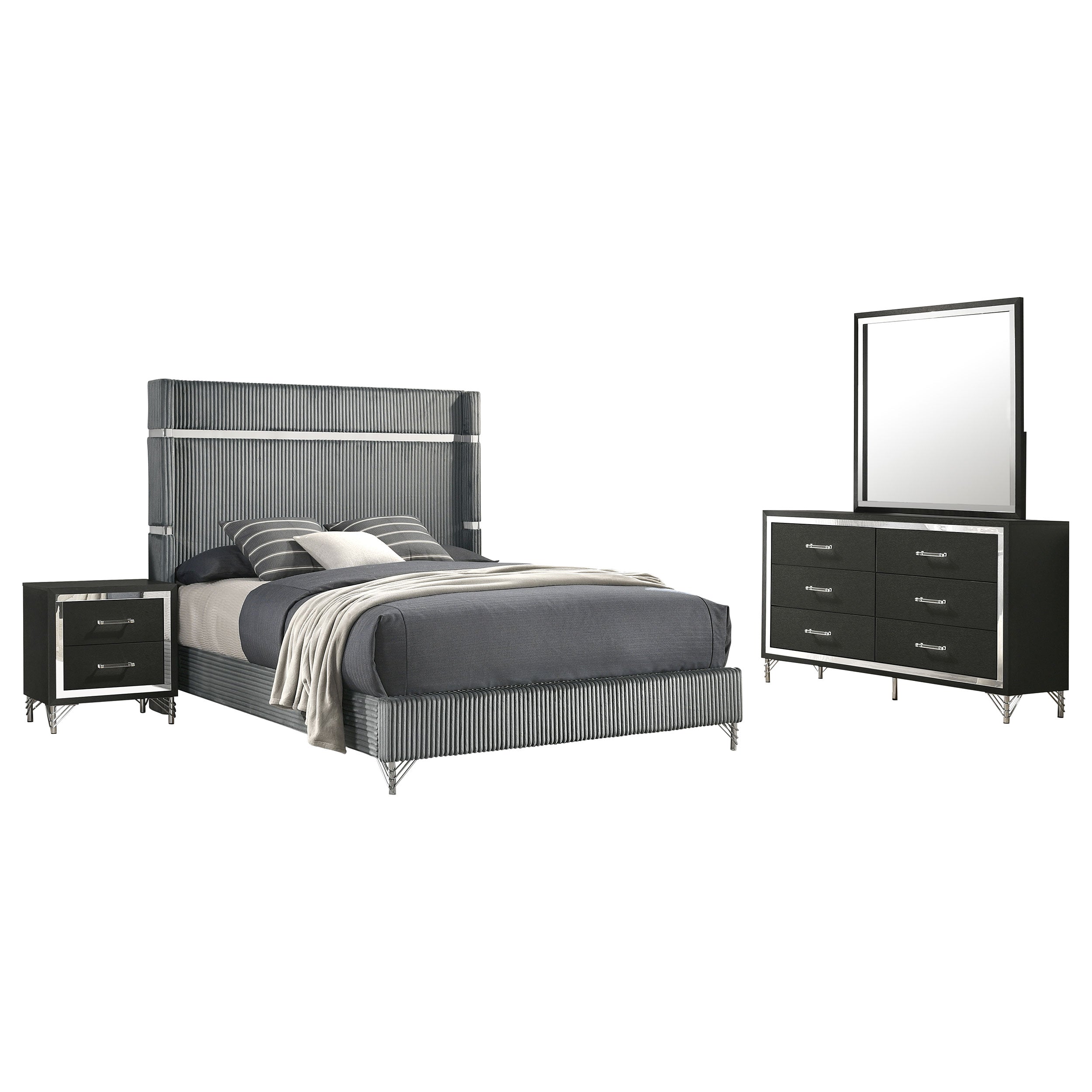 Lucia 4 & 5 Piece Bedroom Set King & Queen Beige & Grey - Ideal Furniture (Fresno,CA) 
