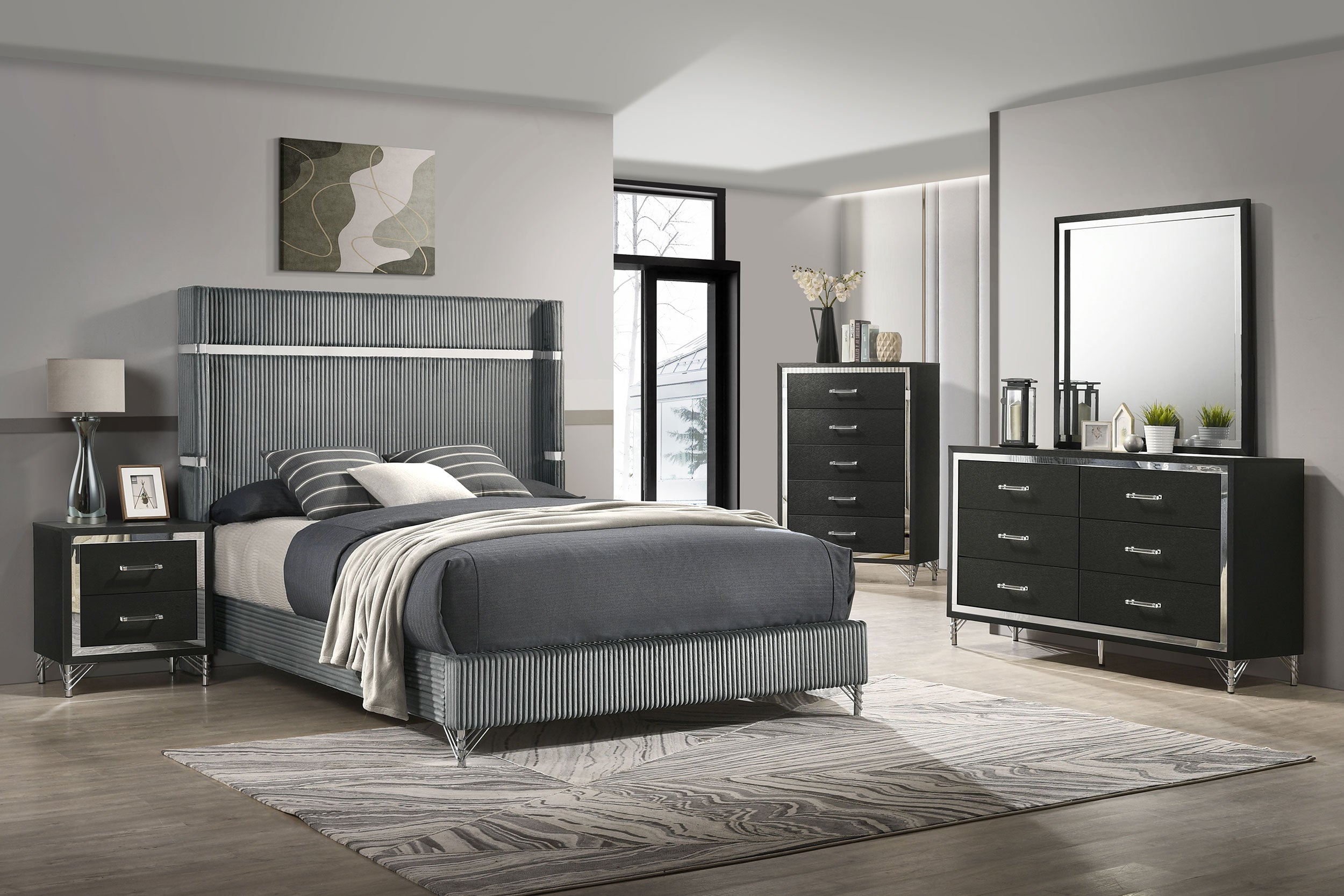 Lucia 4 & 5 Piece Bedroom Set King & Queen Beige & Grey - Ideal Furniture (Fresno,CA) 