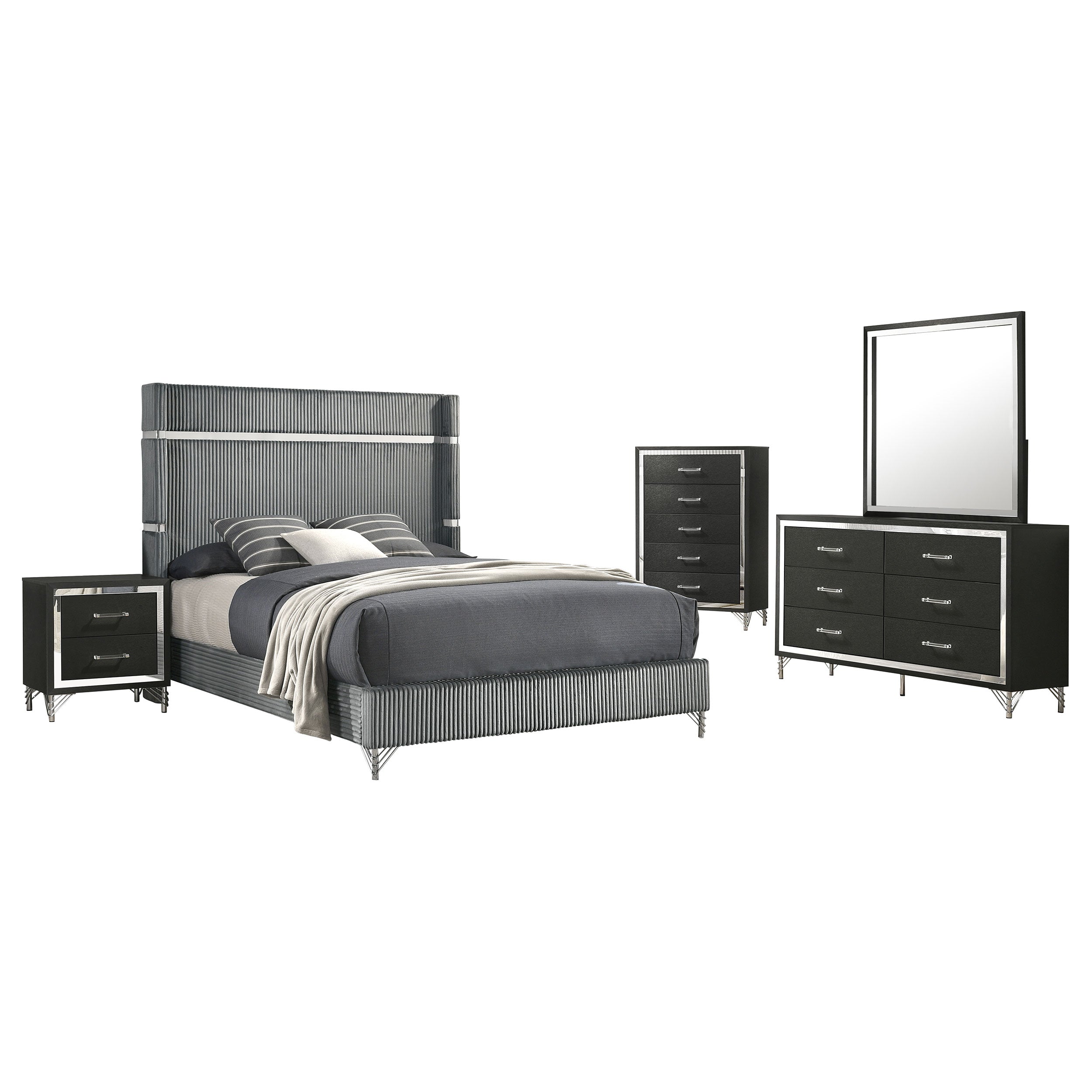 Lucia 4 & 5 Piece Bedroom Set King & Queen Beige & Grey - Ideal Furniture (Fresno,CA) 