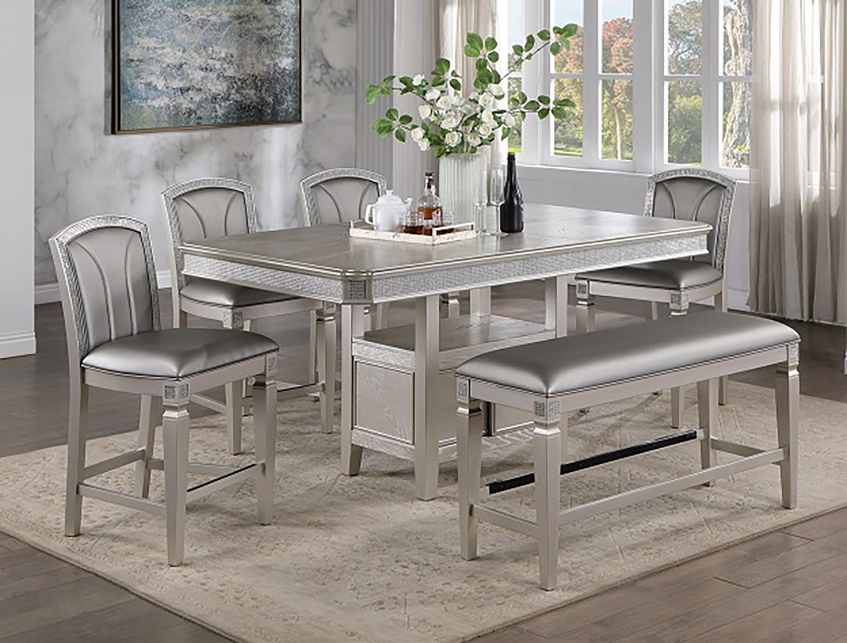 Crown Mark Furniture Klina Counter Height Bench in Silver