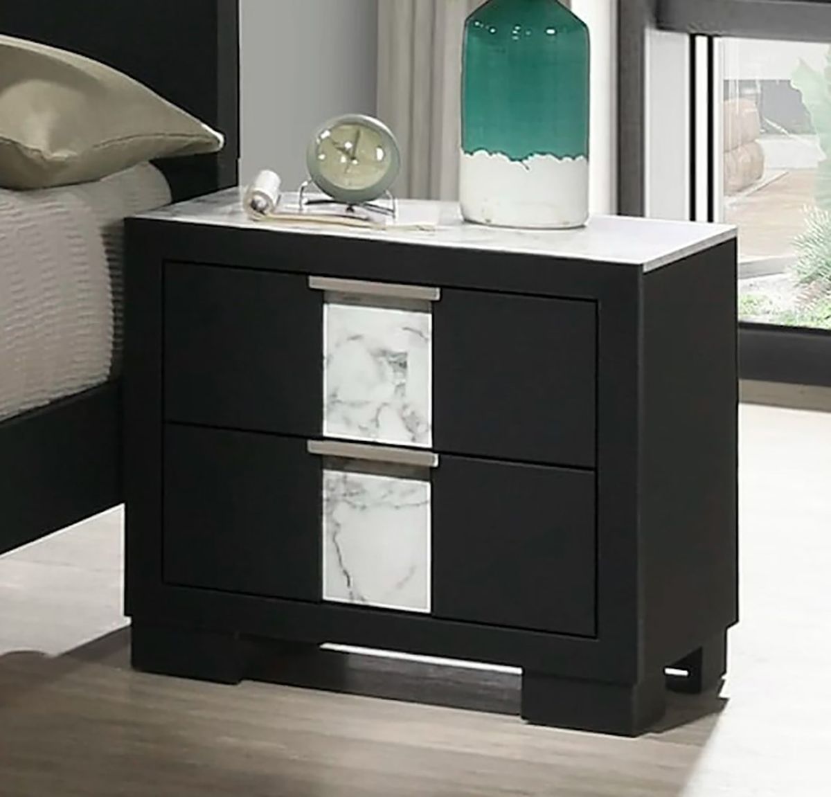 Crown Mark Furniture Rangley 2 Drawer Nightstand in Black - Ideal Furniture (Fresno,CA) 