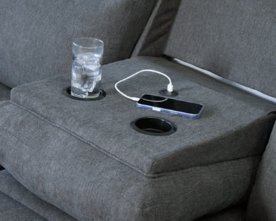 Side-Swipe Reclining Sofa with Drop Down Table - Ideal Furniture (Fresno,CA) 