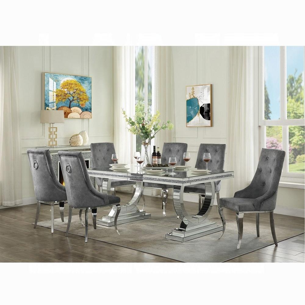 Dekel Gray Fabric & Stainless Steel Side Chair