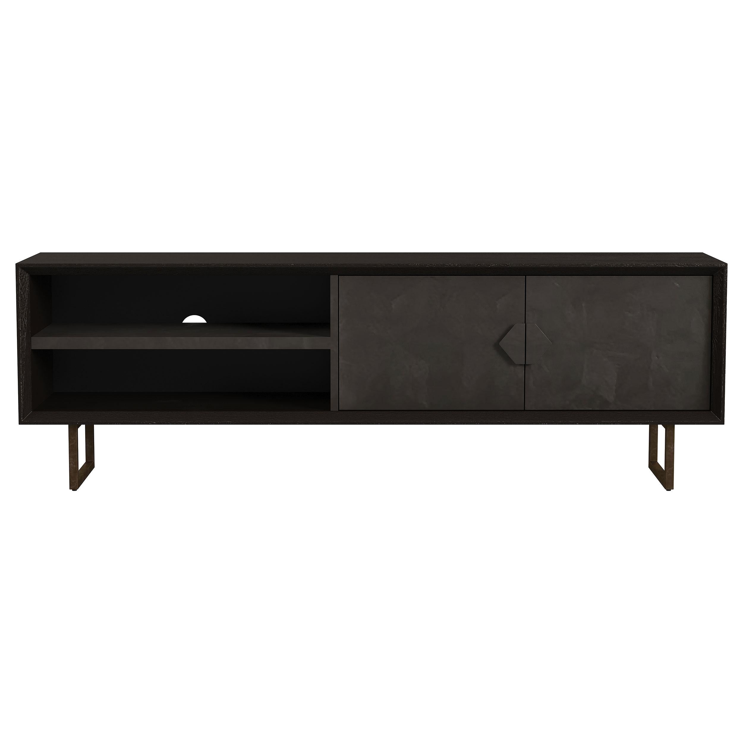 Marsden 2-door Wood 70" TV Stand Charcoal Black - Ideal Furniture (Fresno,CA) 