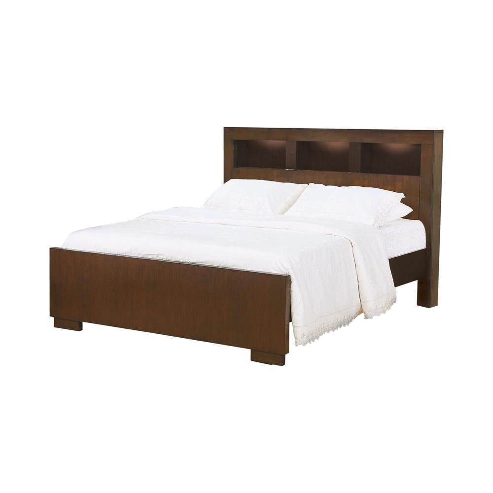 Jessica California King, E.king, & Queen Bed with Storage Headboard Cappuccino - Ideal Furniture (Fresno,CA) 