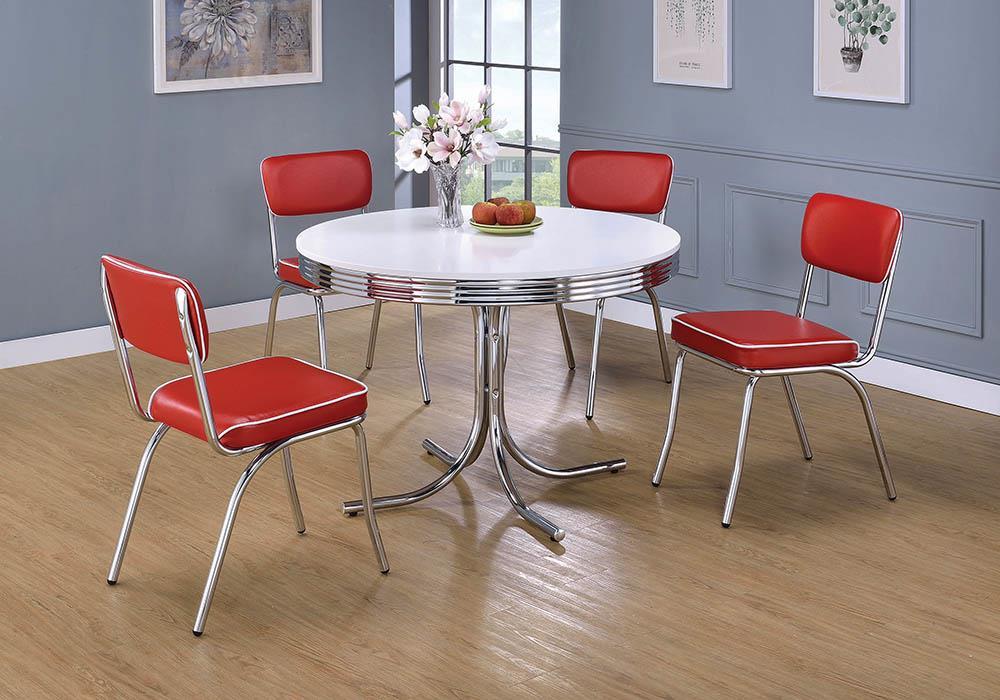 Retro Round Dining Table Glossy White and Chrome - Ideal Furniture (Fresno,CA) 