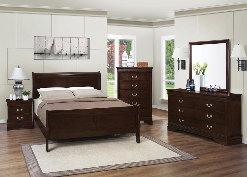 Louis Philippe Eastern King & Queen Panel Sleigh Bed Cappuccino - Ideal Furniture (Fresno,CA) 