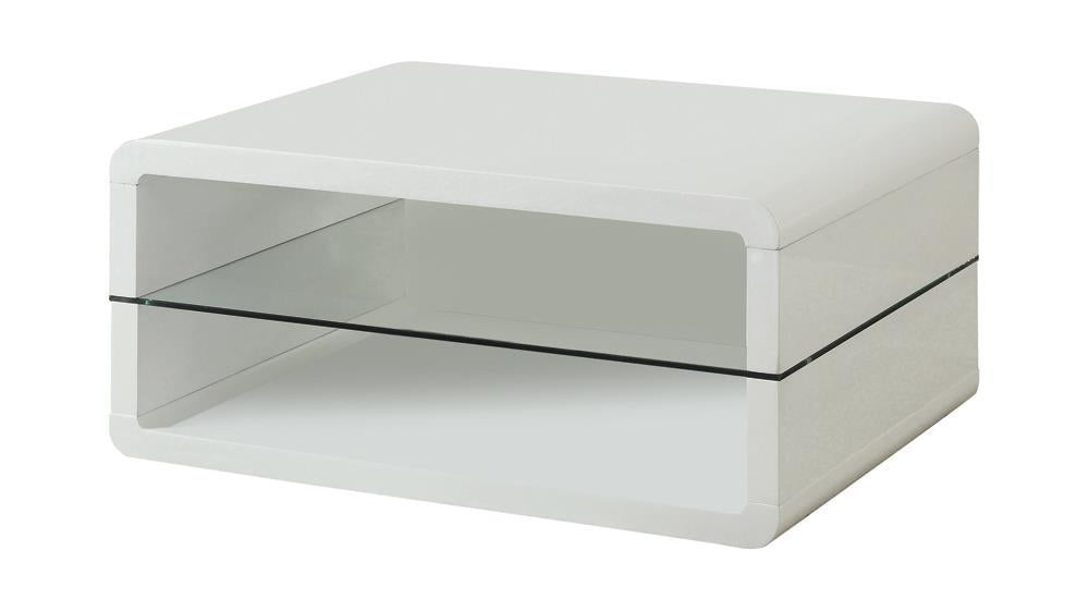 Elana Rectangle 2-shelf Coffee Table Glossy White - Ideal Furniture (Fresno,CA) 