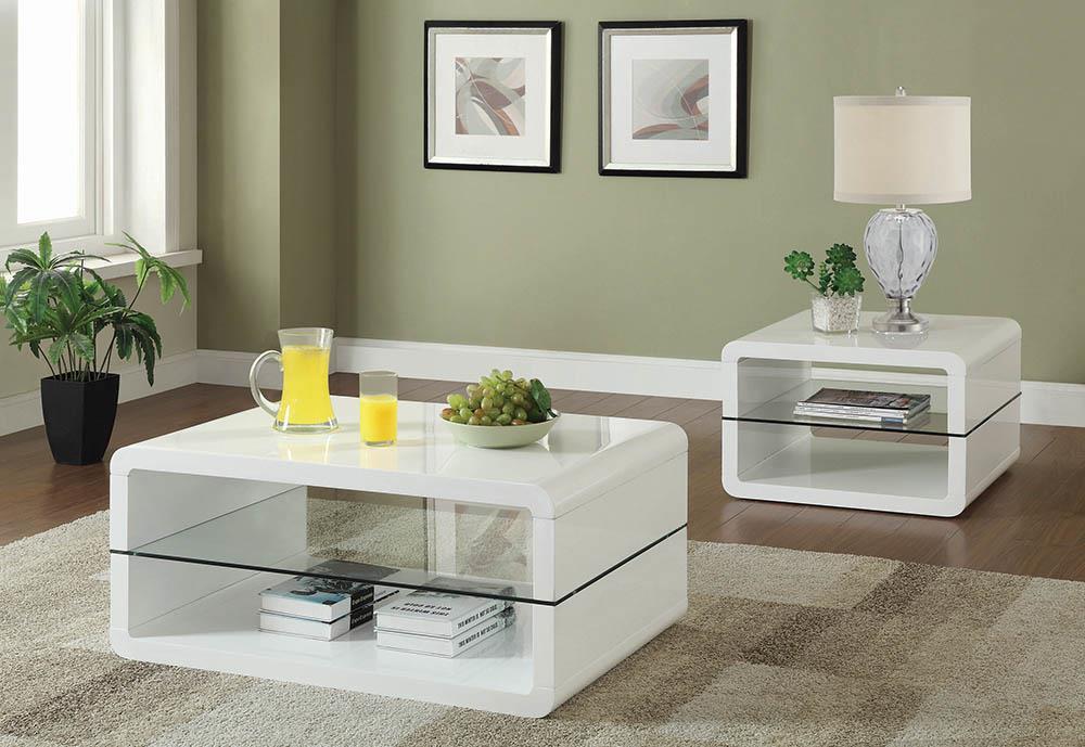 Elana Square 2-shelf End Table Glossy White - Ideal Furniture (Fresno,CA) 