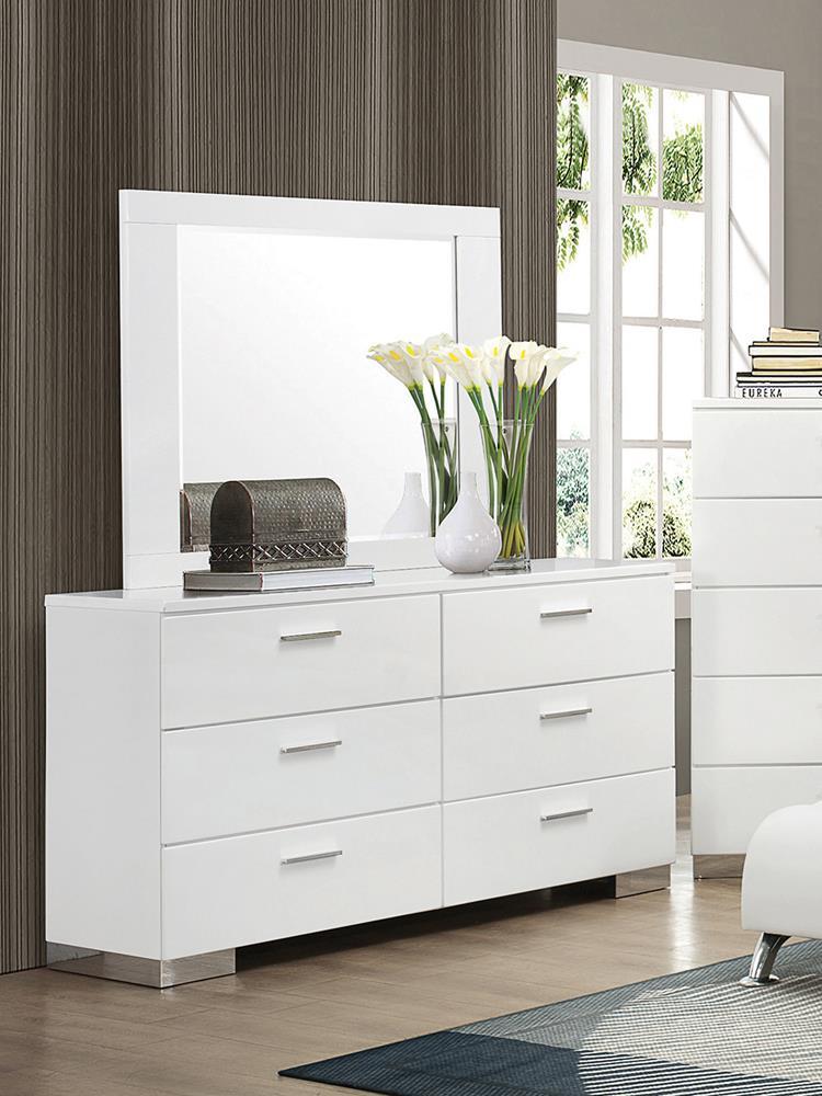 Felicity Rectangle Dresser Mirror Glossy White - Ideal Furniture (Fresno,CA) 