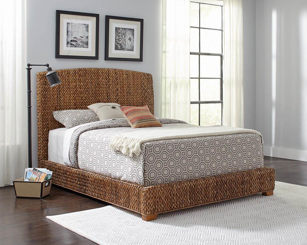 Laughton Hand-Woven Banana Leaf Eastern King Bed Amber - Ideal Furniture (Fresno,CA) 