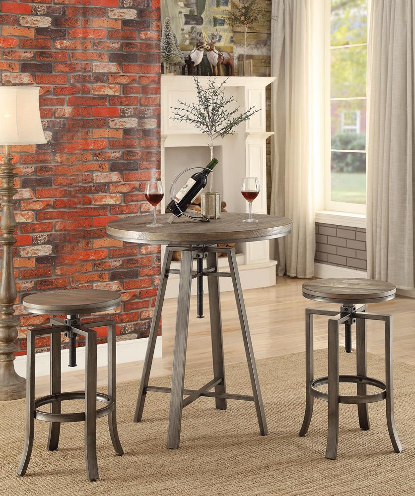 Bartlett Adjustable Height Swivel Bar Stools Brushed Nutmeg and Slate Grey (Set of 2) - Ideal Furniture (Fresno,CA) 