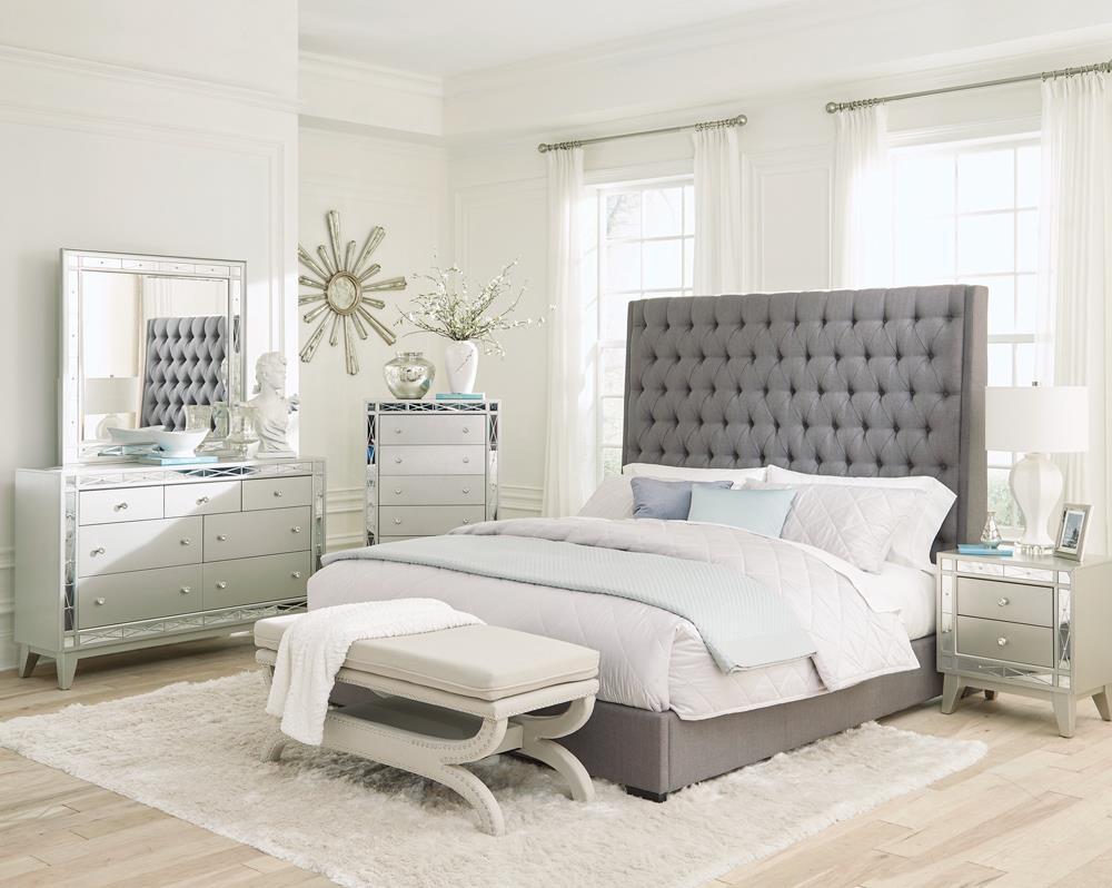 Camille Tall Tufted Queen Bed Grey - Ideal Furniture (Fresno,CA) 