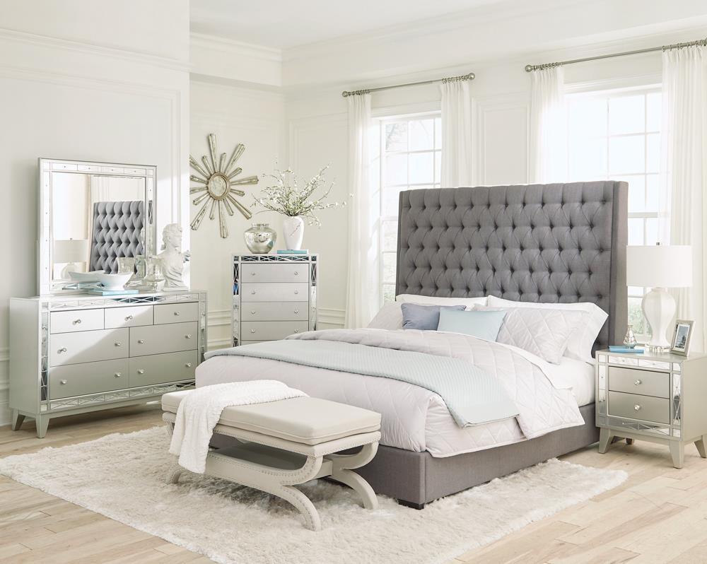 Camille Tall Tufted California King Bed Grey - Ideal Furniture (Fresno,CA) 