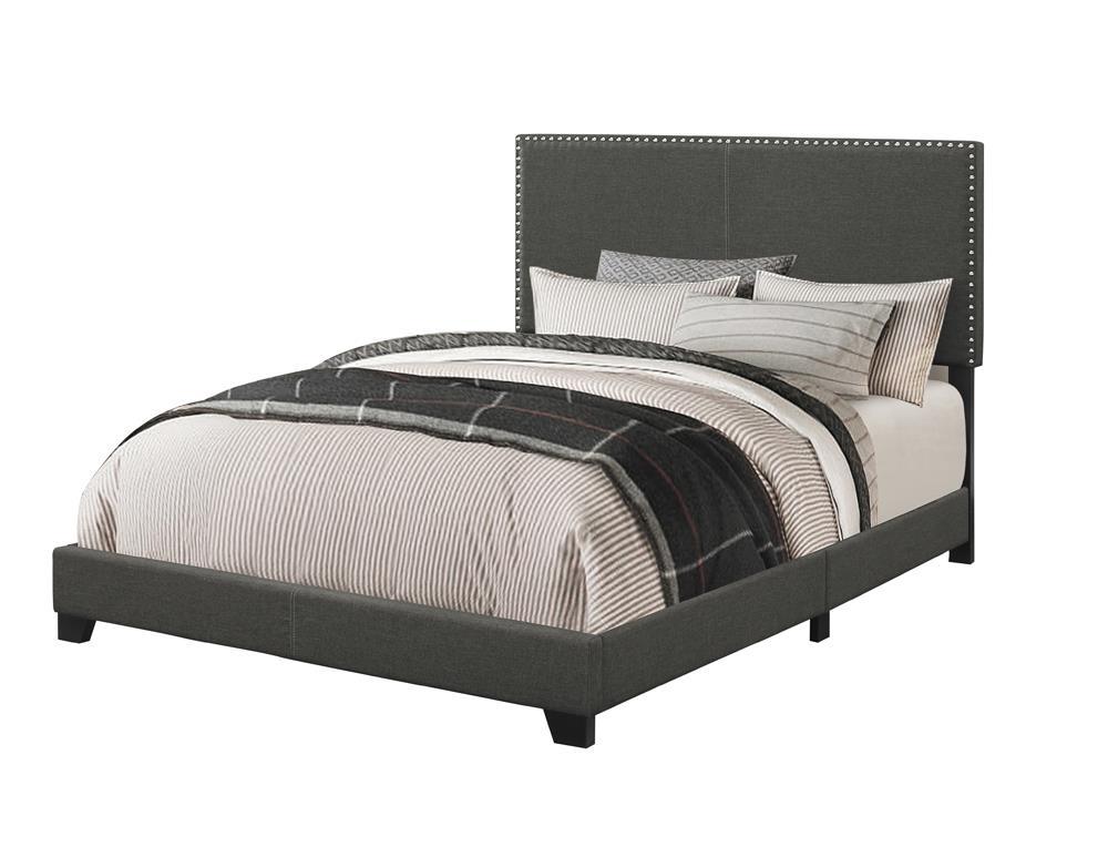 Boyd Eastern King Upholstered Bed with Nailhead Trim Charcoal - Ideal Furniture (Fresno,CA) 